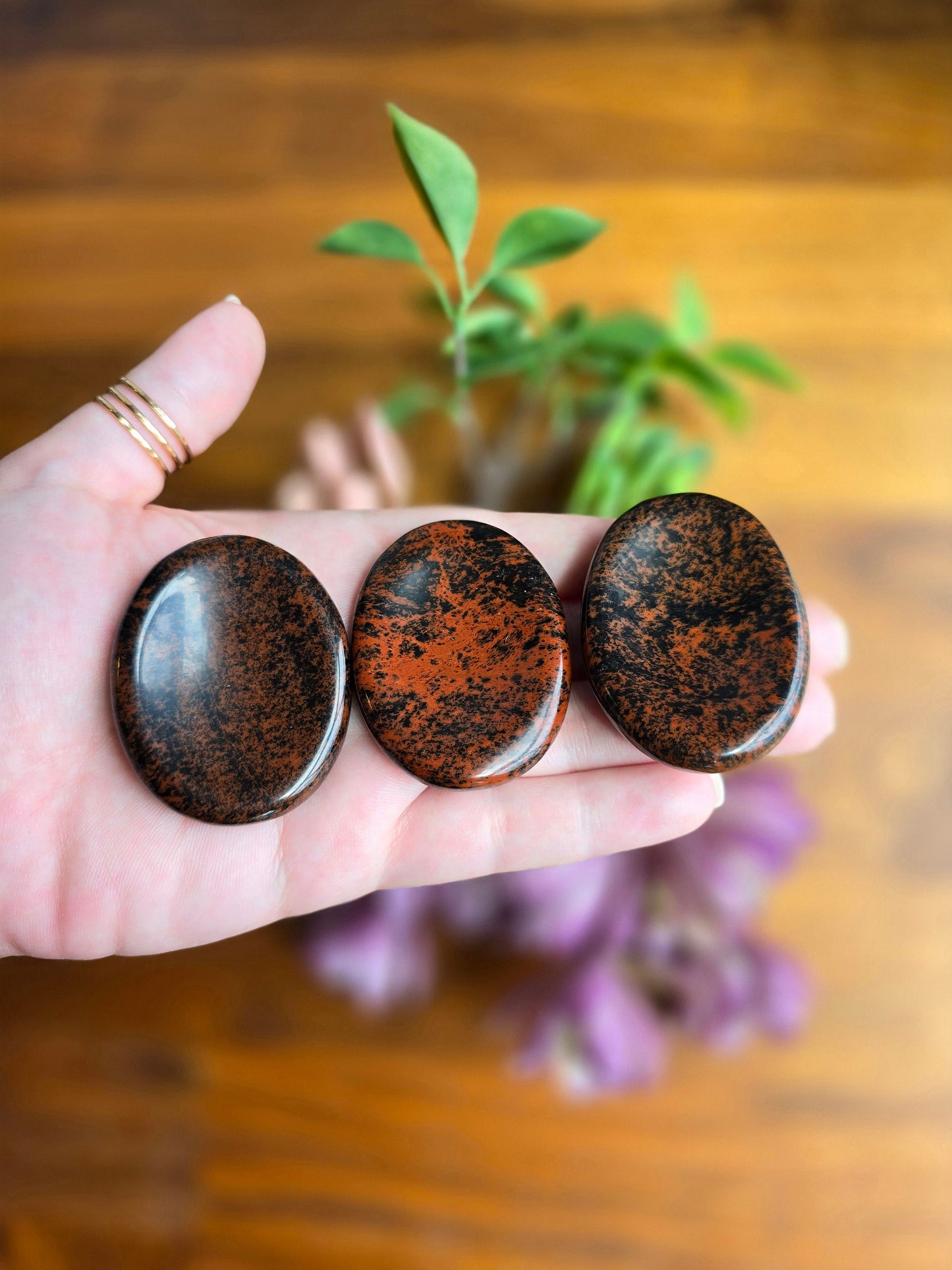 Mahogany Obsidian Worry Stone: Red Black Pocket Crystal, ADHD Fidget (49 MM)