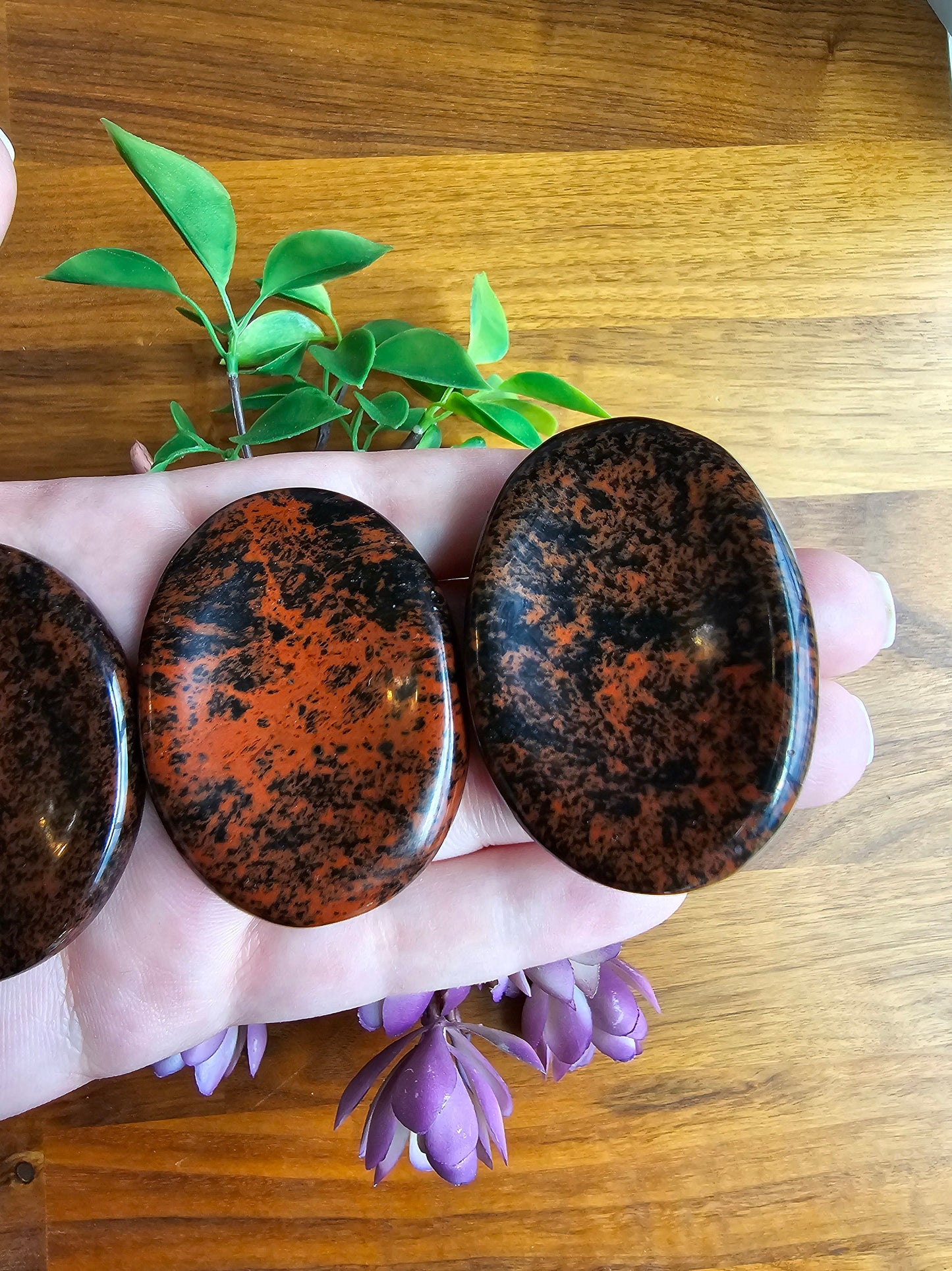 Mahogany Obsidian Worry Stone: Red Black Pocket Crystal, ADHD Fidget (49 MM)