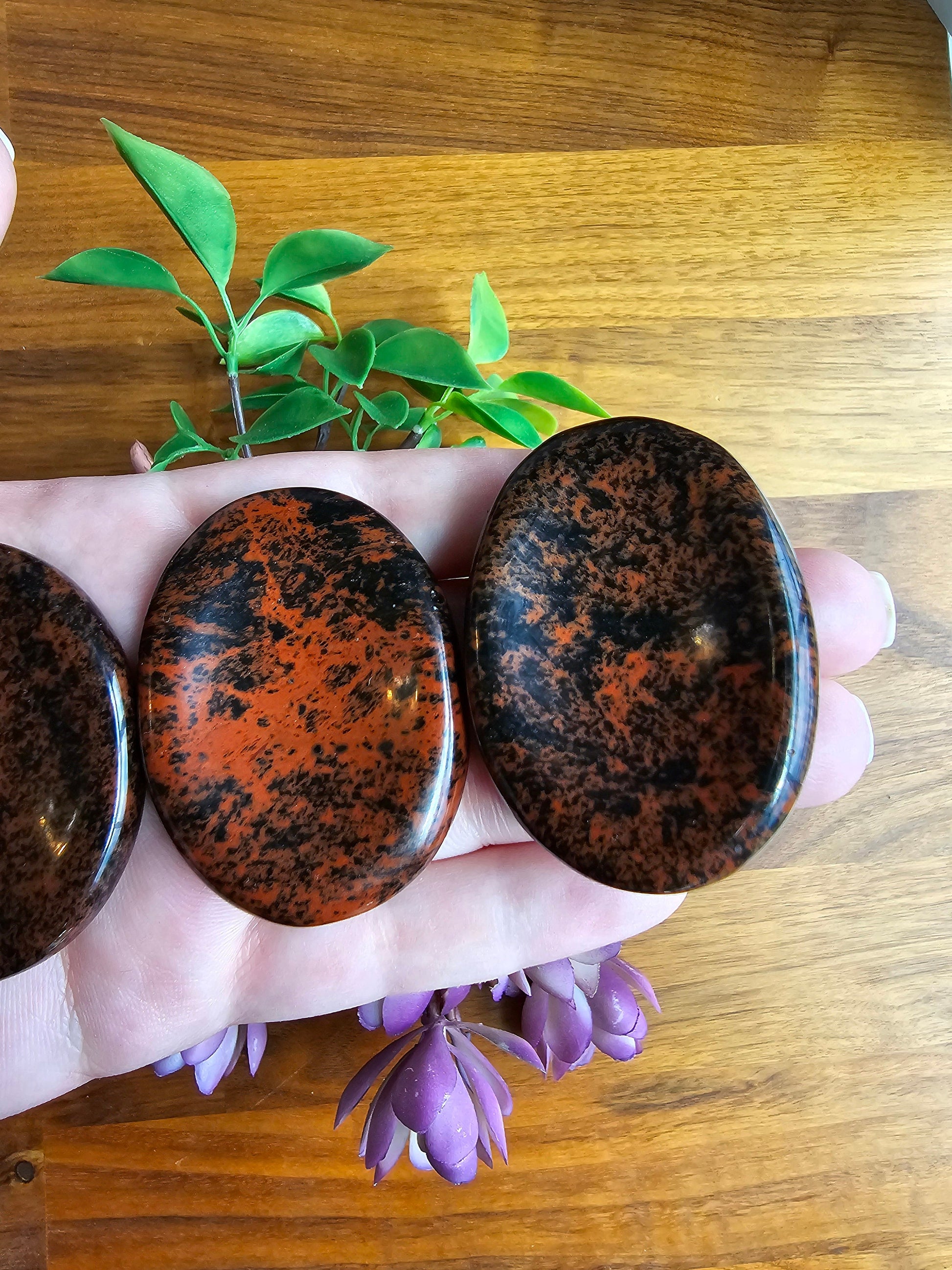 Mahogany Obsidian Worry Stone: Red Black Pocket Crystal, ADHD Fidget (49 MM)