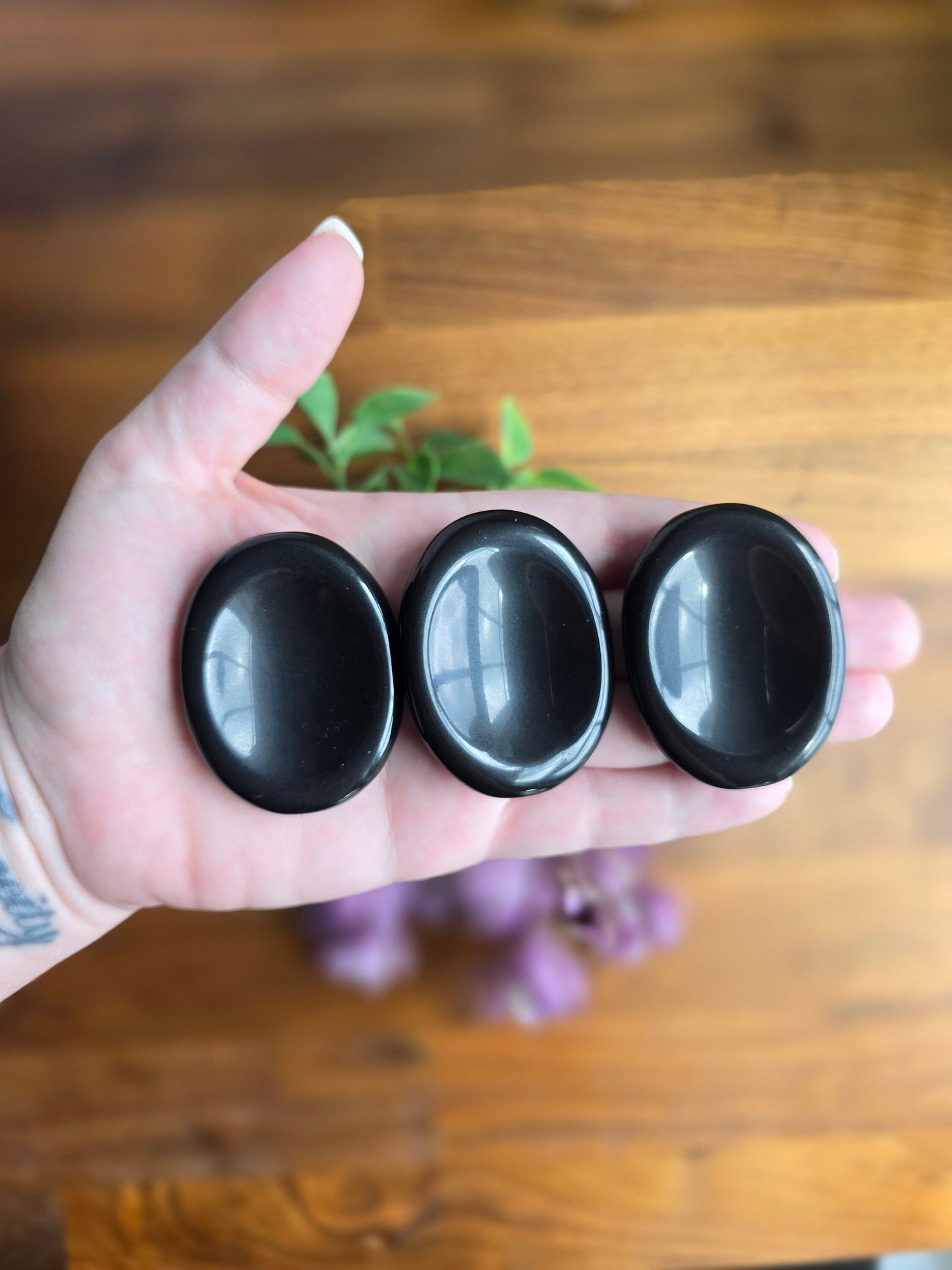 Black Obsidian Worry Stone: Silver Sheen Pocket Crystal, ADHD Fidget