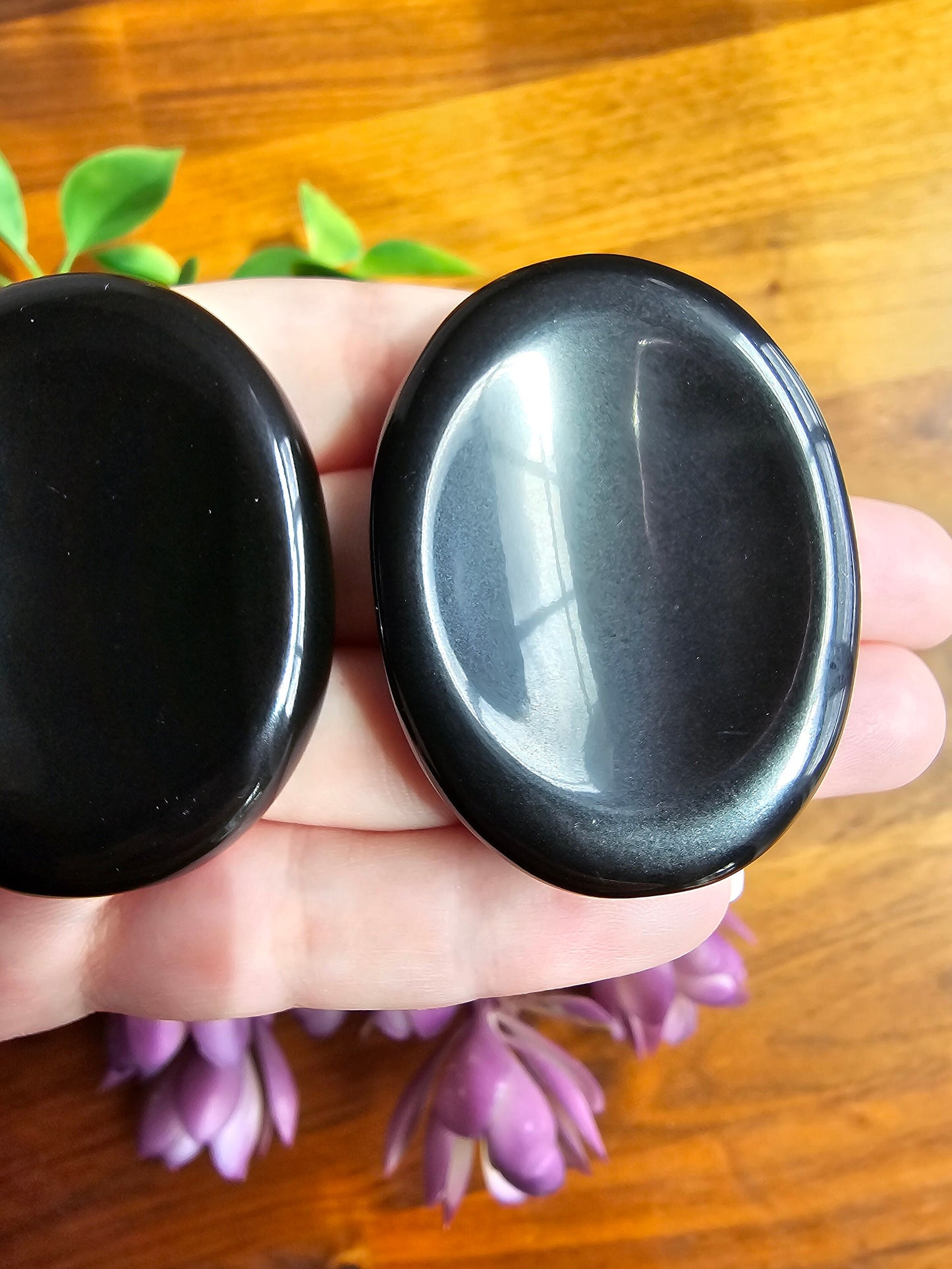 Black Obsidian Worry Stone: Silver Sheen Pocket Crystal, ADHD Fidget