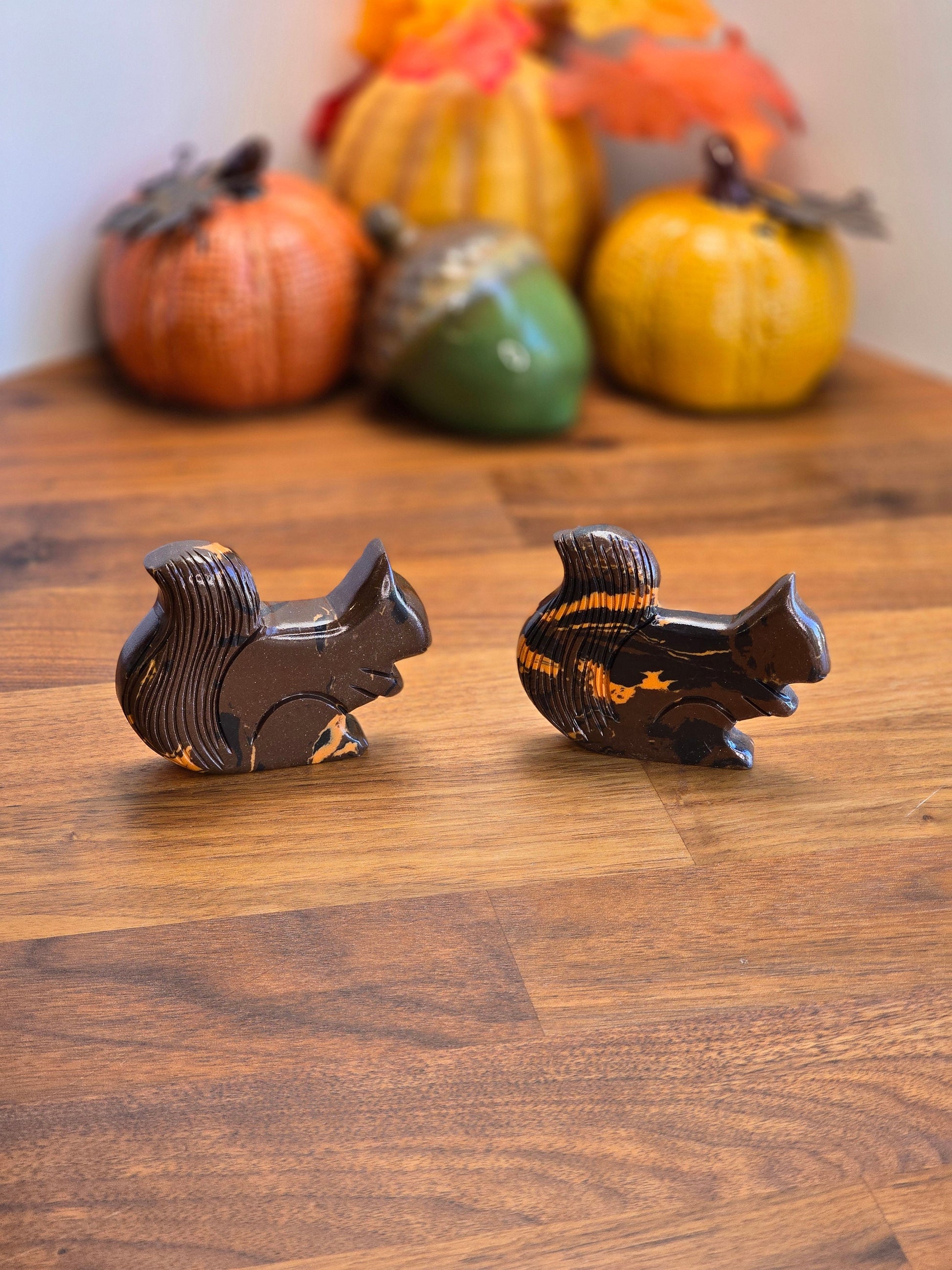 Brown Jasper Crystal Squirrel | Autumn Carvings for Fall Decor | 3" Standing | Brown, Orange & Balck | One of a Kind - MISFIT Heavy Lacquer