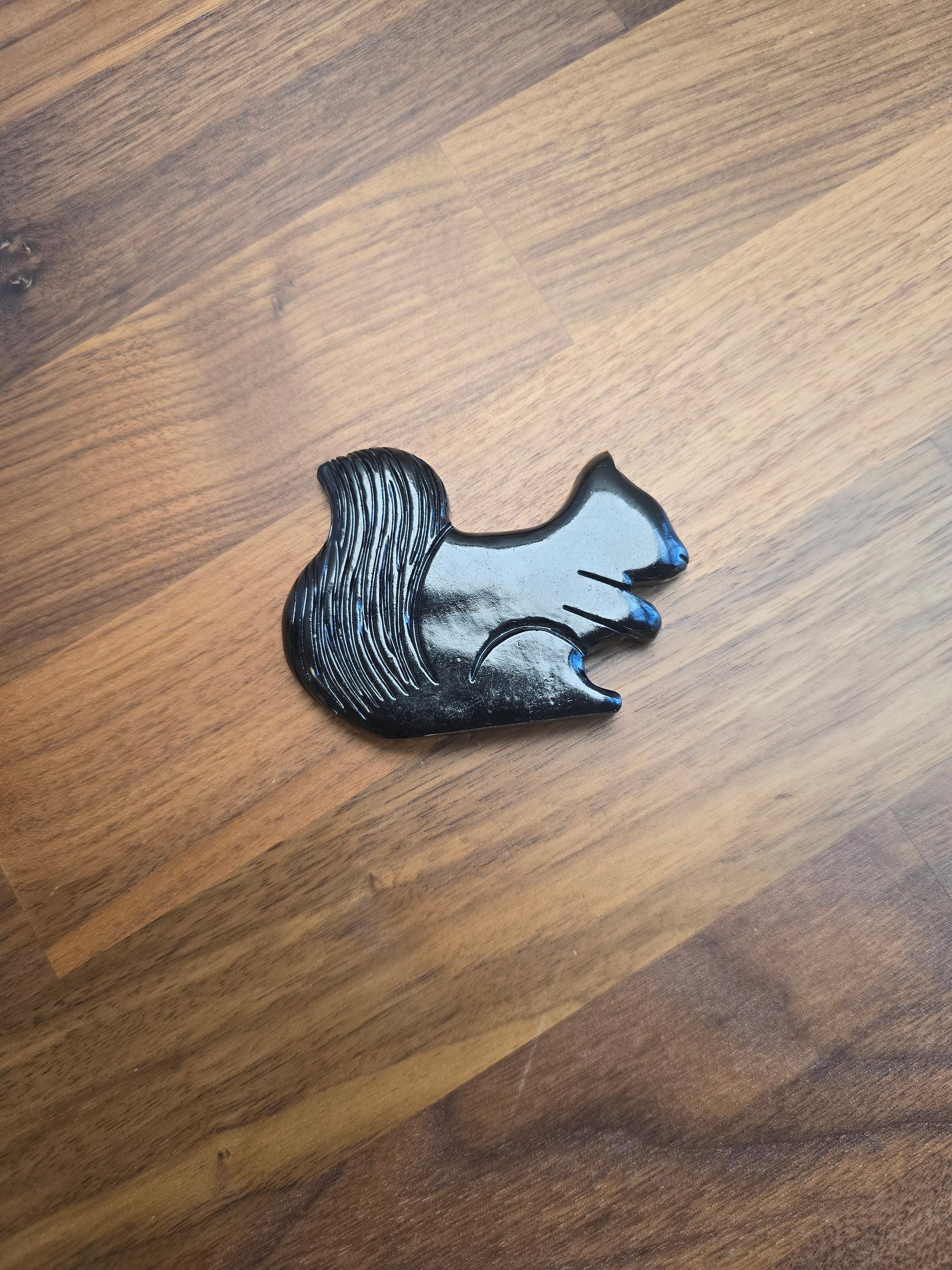 Black Crystal Squirrel | Autumn Carvings for Fall Decor | Around 3" | Natural Serpentine with Black Heavy Laquer | MISFIT