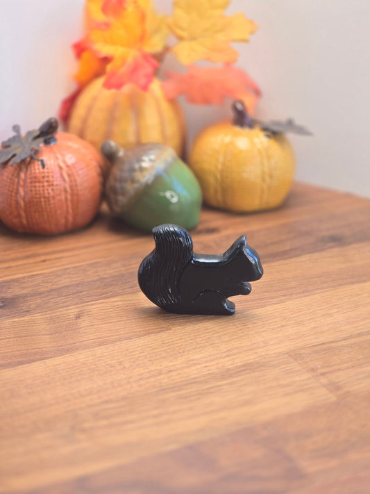 Black Crystal Squirrel. Cute autumn decor for a thanksgiving table.