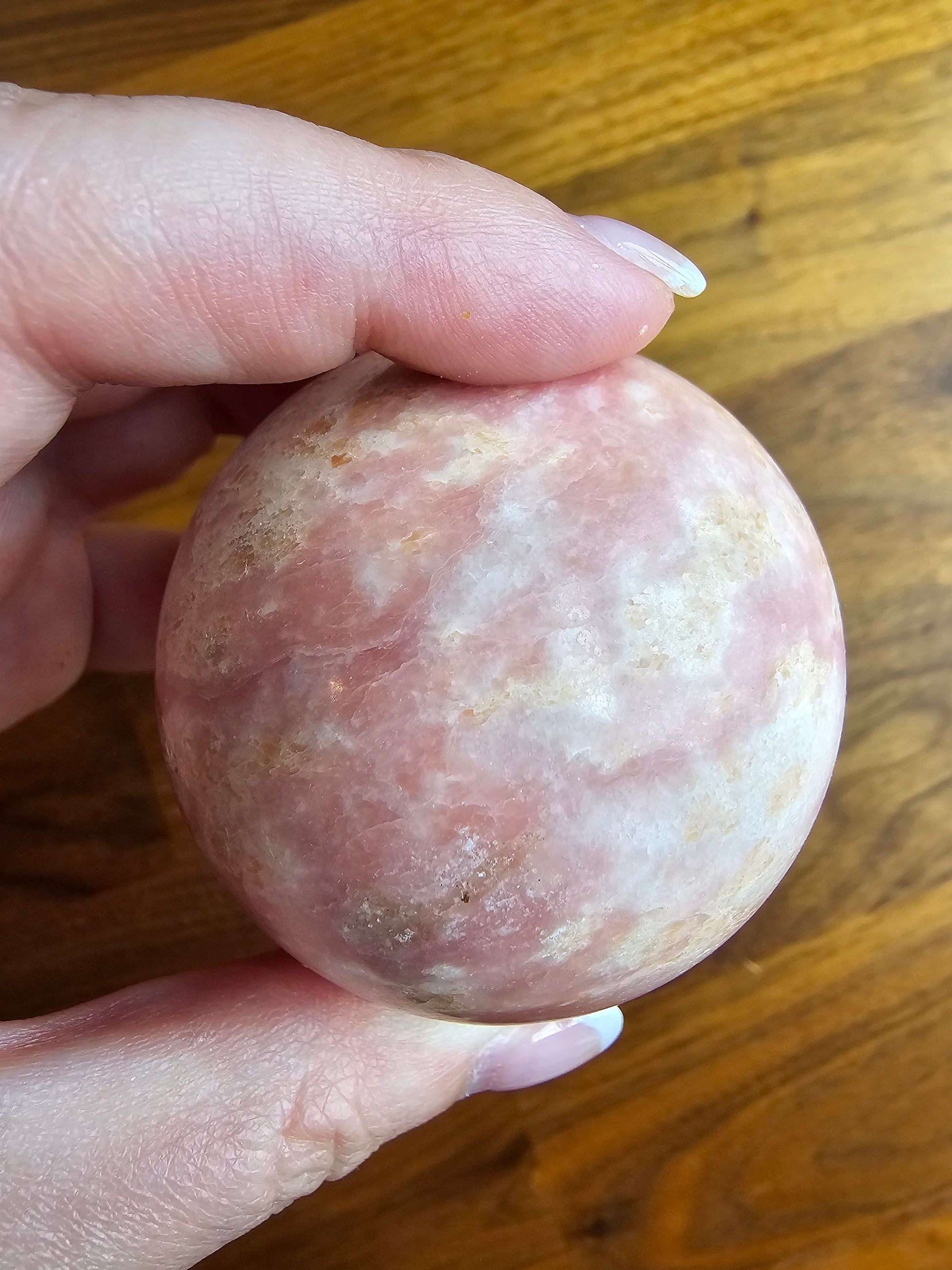 Crystal Sphere: Pink Opal Soft Pink Cream - Natural Stone Decor