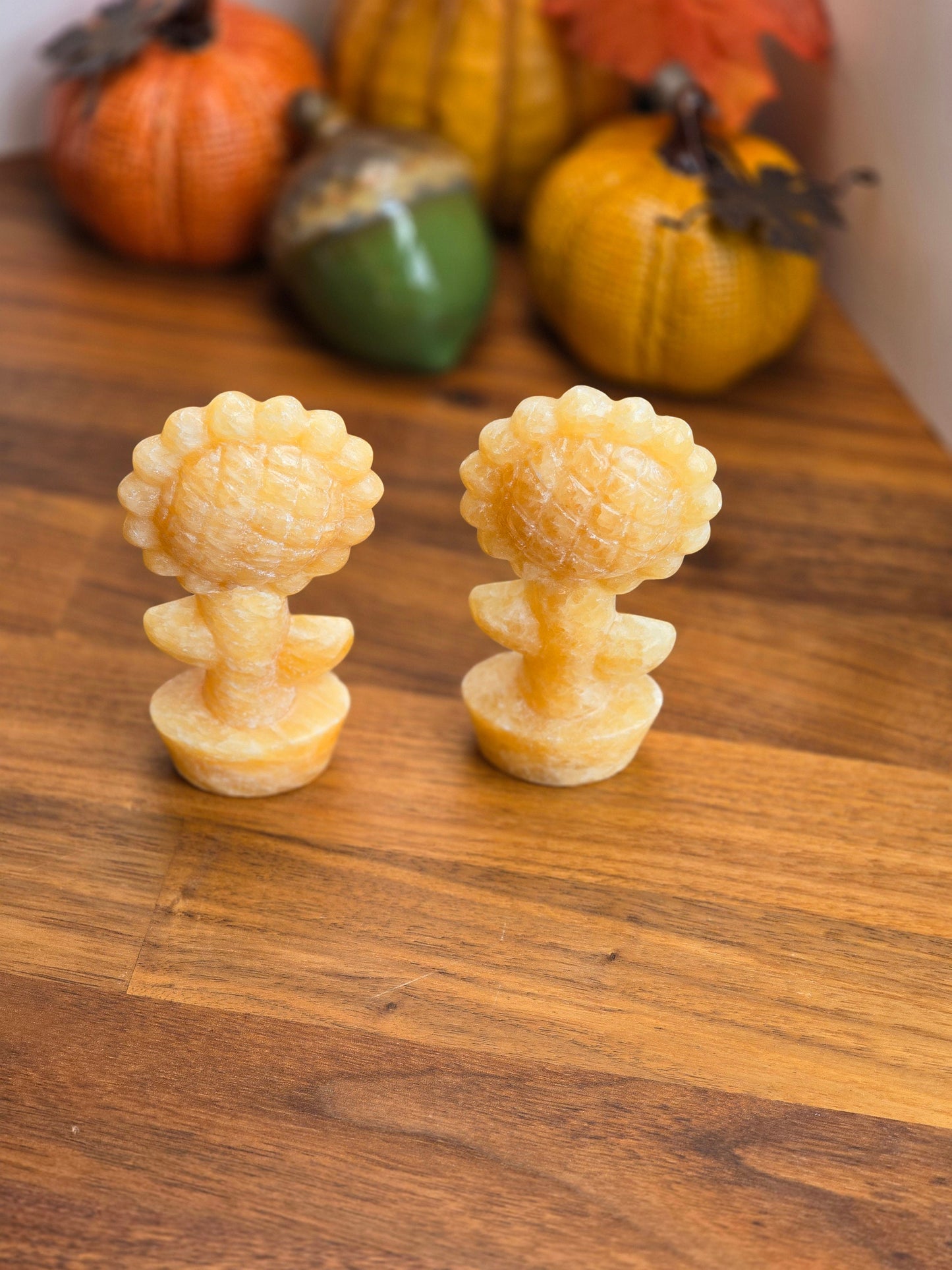 Yellow Calcite Sunflower: 3D Crystal Carving, Fall Decor