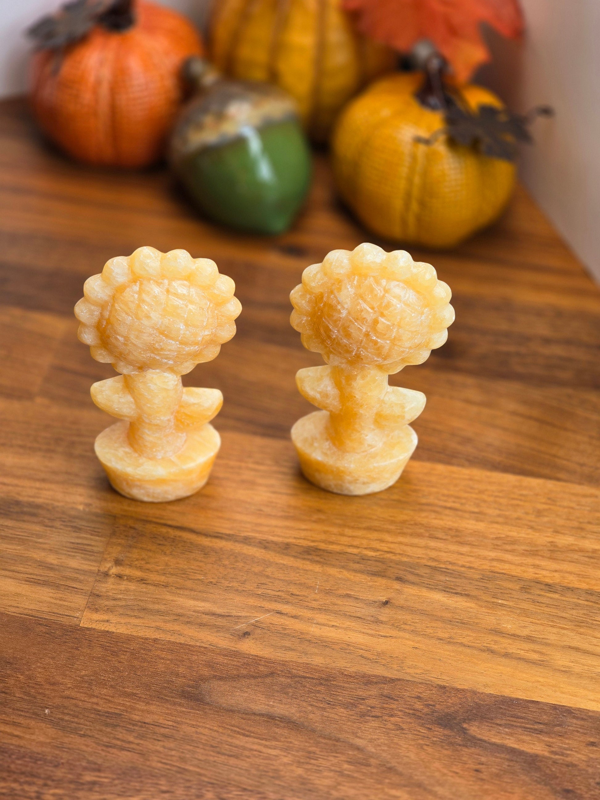 Yellow Calcite Sunflower: 3D Crystal Carving, Fall Decor