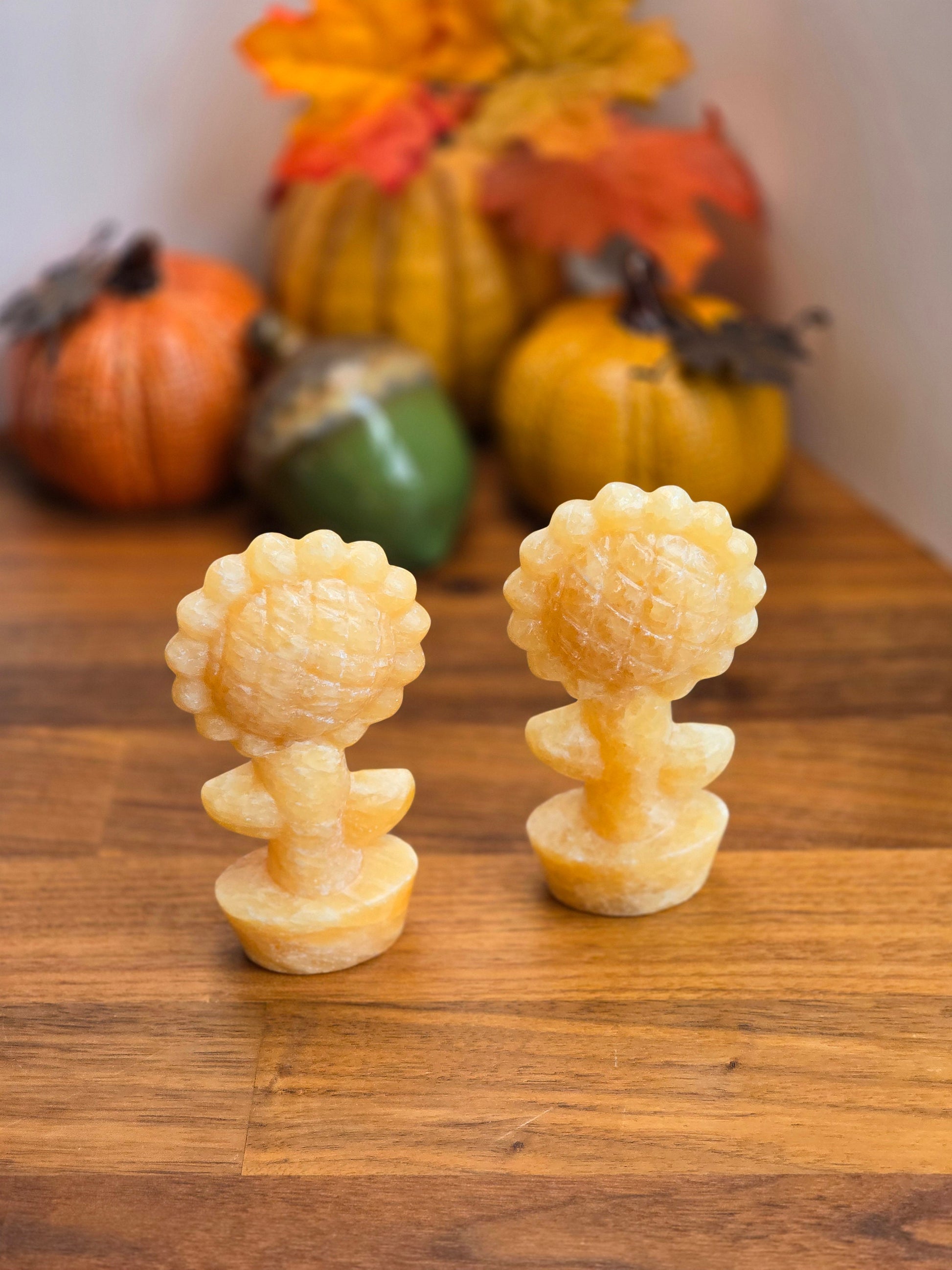 Yellow Calcite Sunflower | Orange Crystal Flower | Fall Autumn Decor | Over 4' | 3D Carving | Thanksgiving Table Ideas | Intuitively Chosen