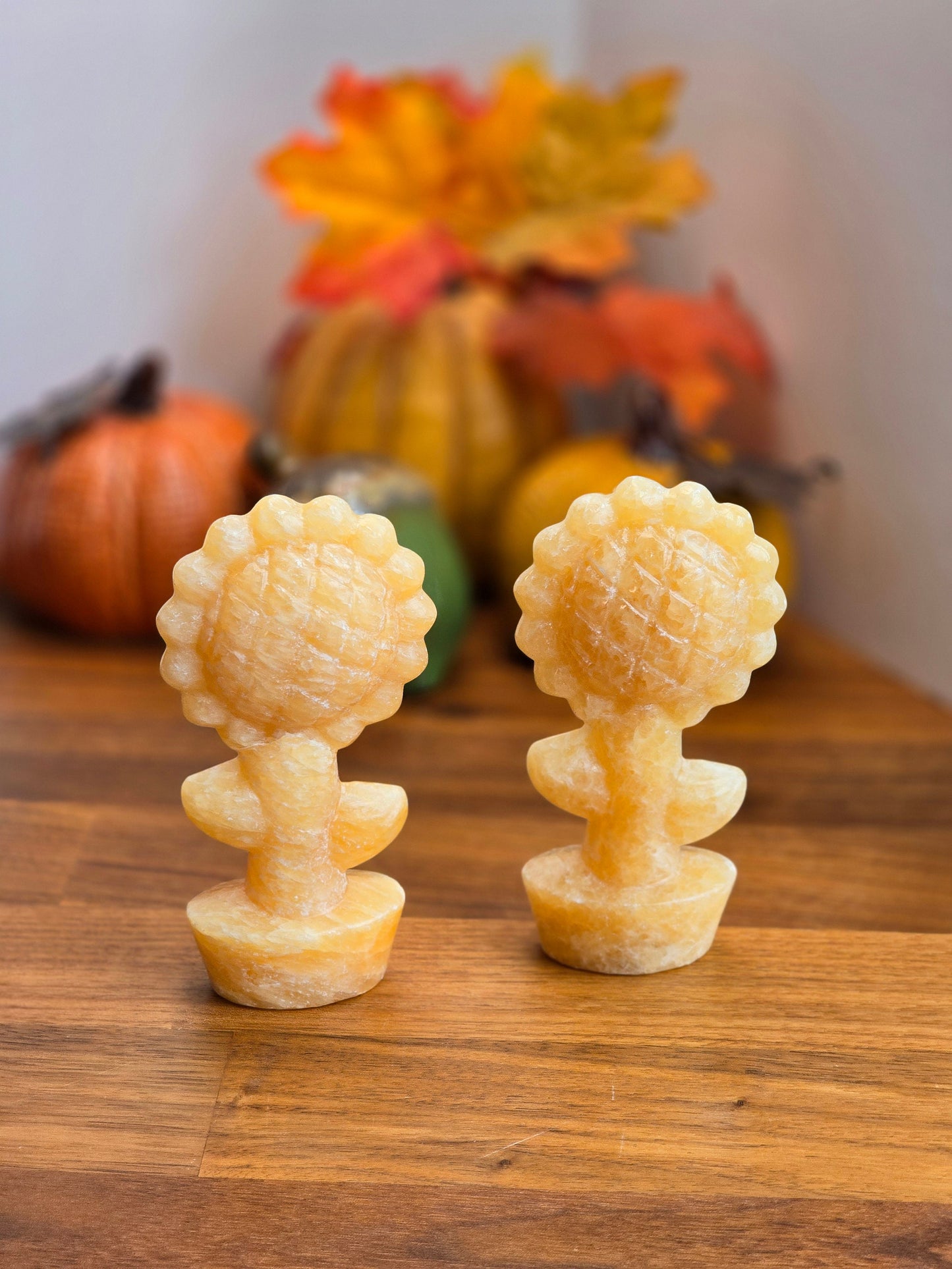 Yellow Calcite Sunflower: 3D Crystal Carving, Fall Decor