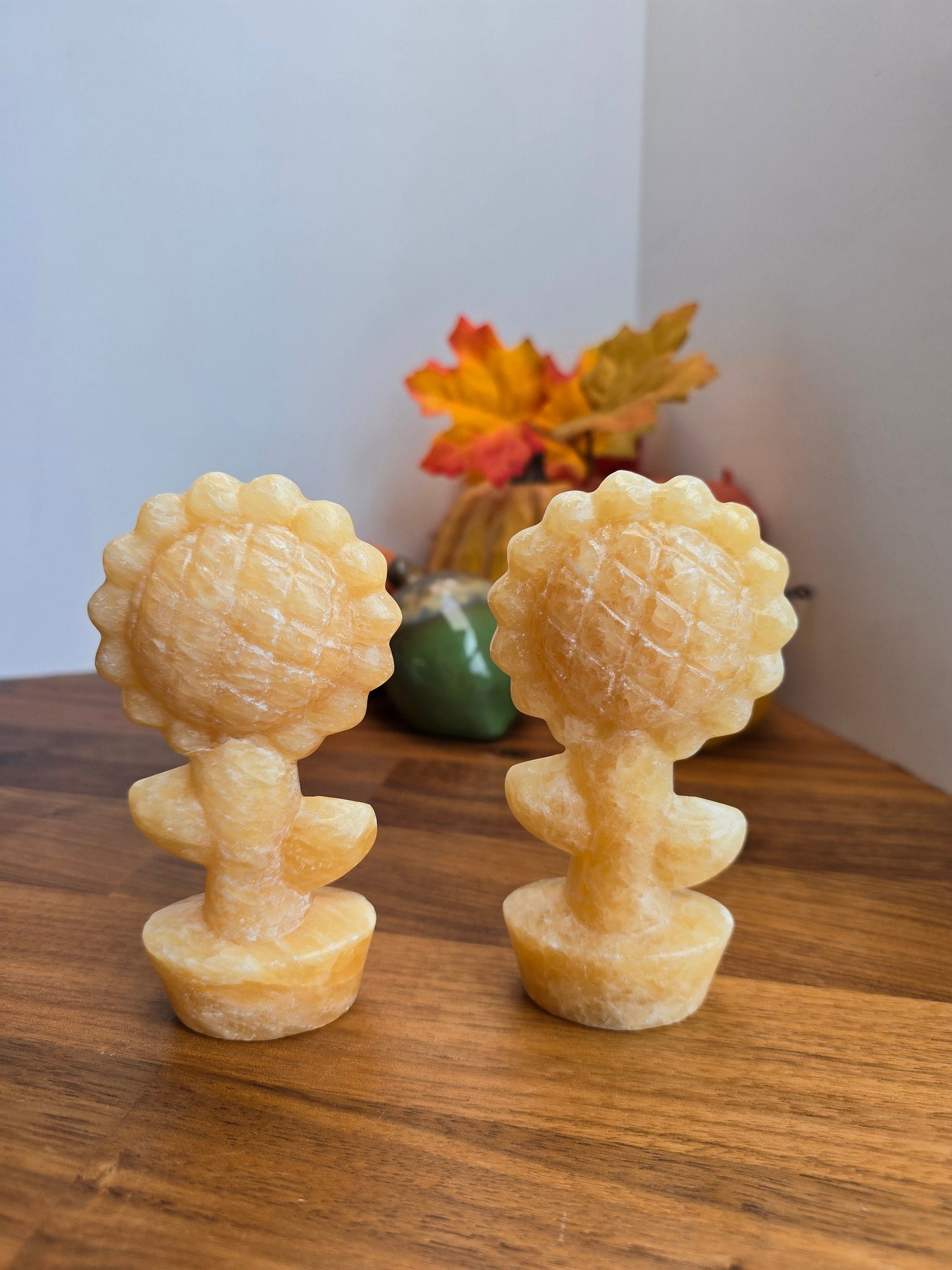 Yellow Calcite Sunflower: 3D Crystal Carving, Fall Decor