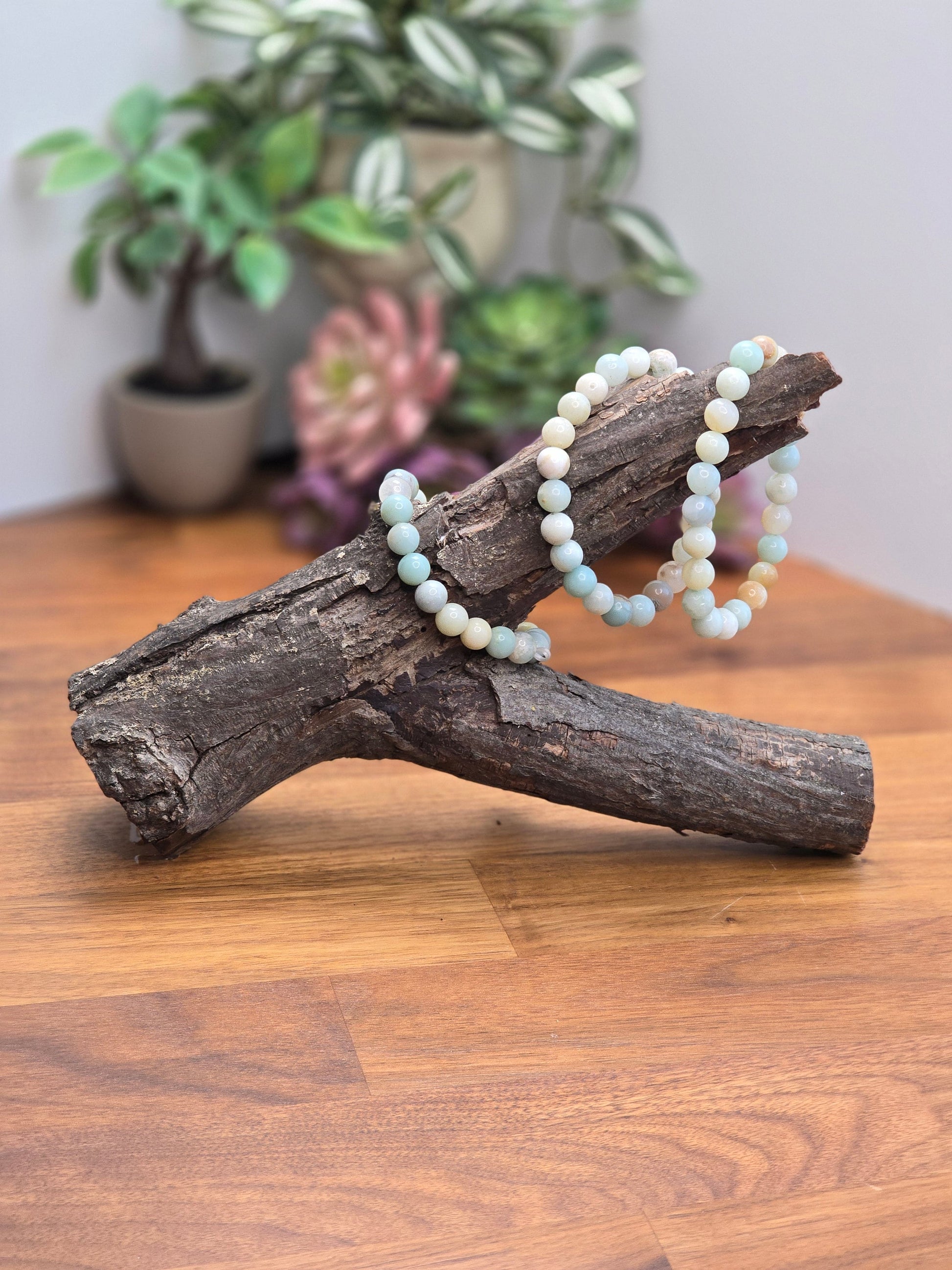 Caribbean Calcite Bracelet | 8MM Crystal Favorites | Calm Ocean Blue, hints of White Surf and Tan Sand | Sea Witch Jewelry & Coastal Love