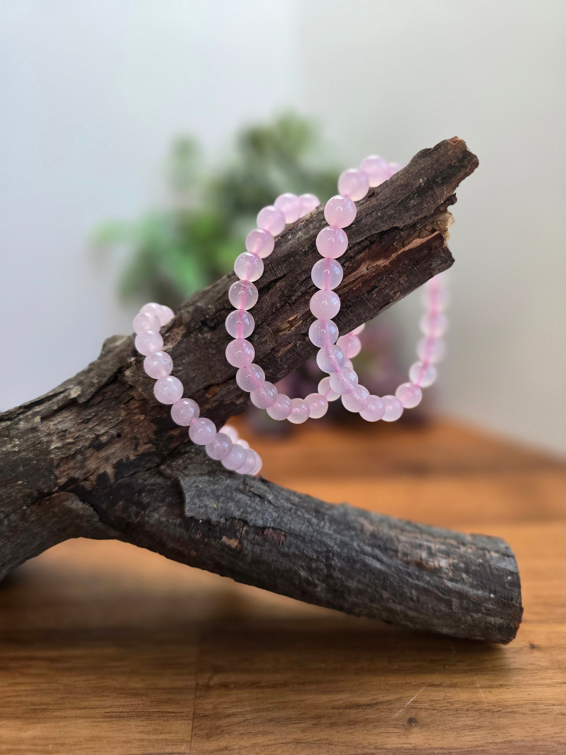 Rose Quartz Bracelet | 8MM Crystal Favorite | Pretty Pink Translucent Crystal Beads on Magenta Stretchy Band | Valentine Confetti Add On