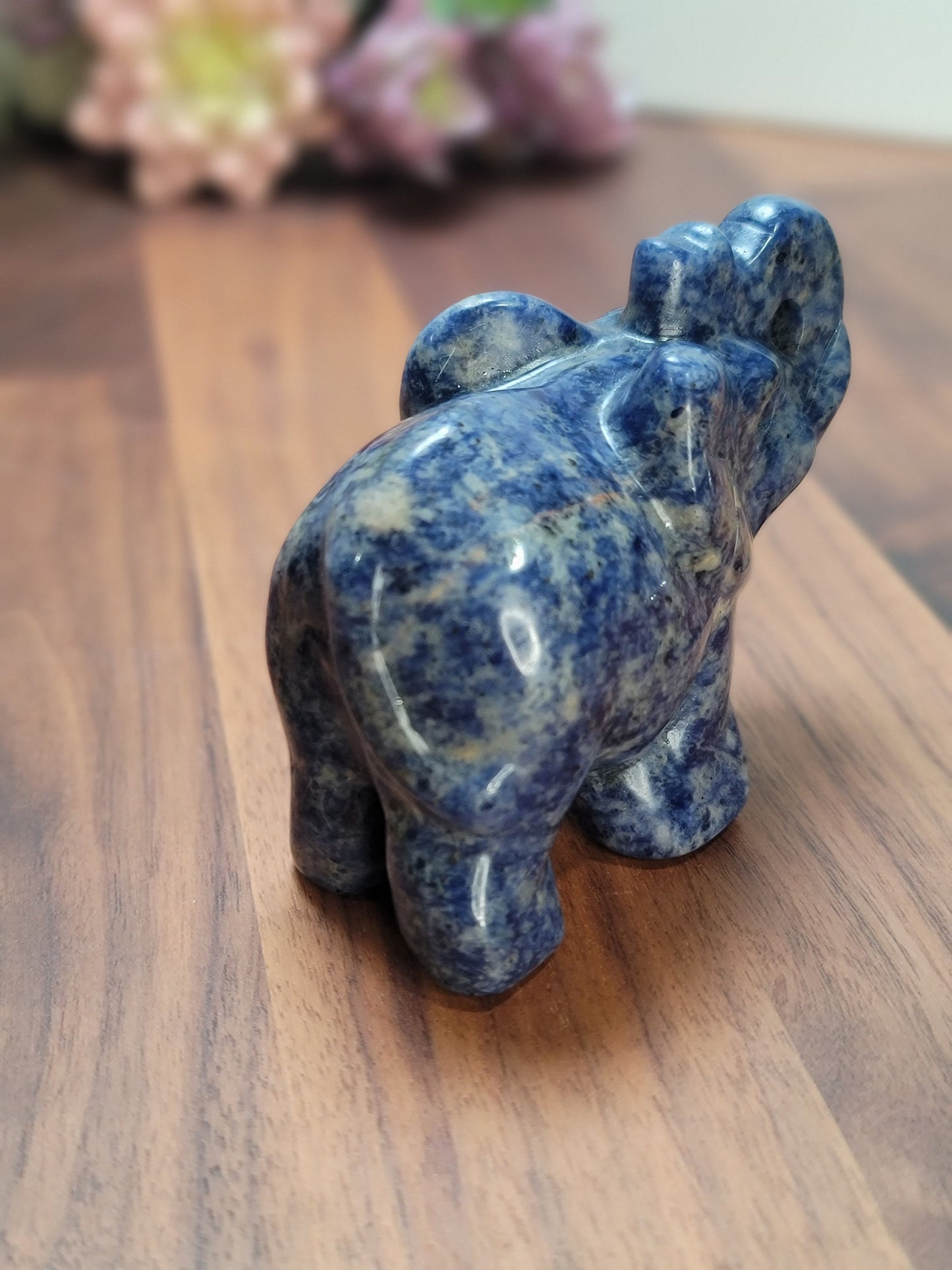 Sodalite Elephant Carving | Alesandra | 3.75 in X 2.75 | Blue Hand Carved Crystal for Kids Decor | Teen Bedroom Ideas | Unique Finds