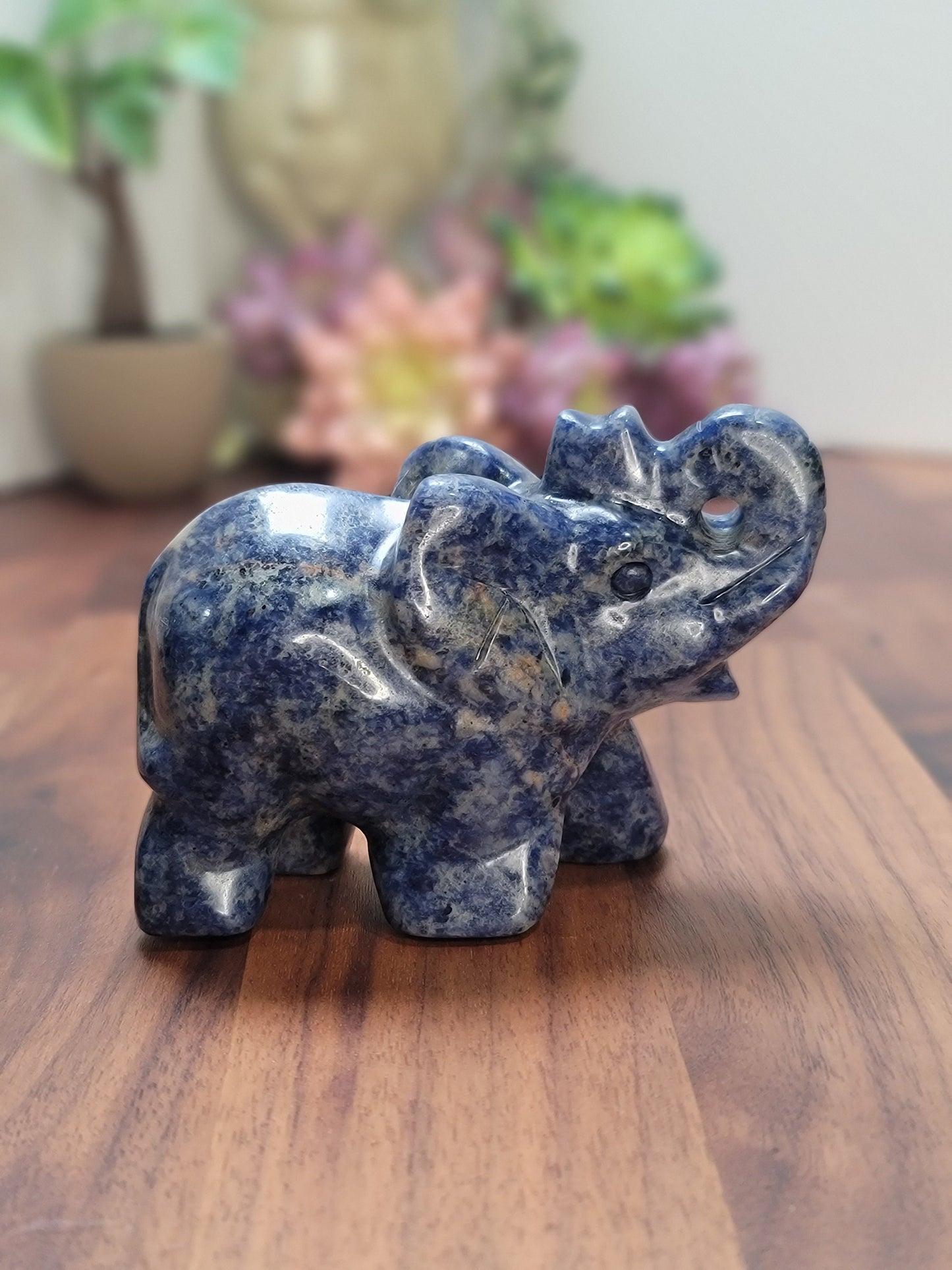 Sodalite Elephant Carving | Alesandra | 3.75 in X 2.75 | Blue Hand Carved Crystal for Kids Decor | Teen Bedroom Ideas | Unique Finds