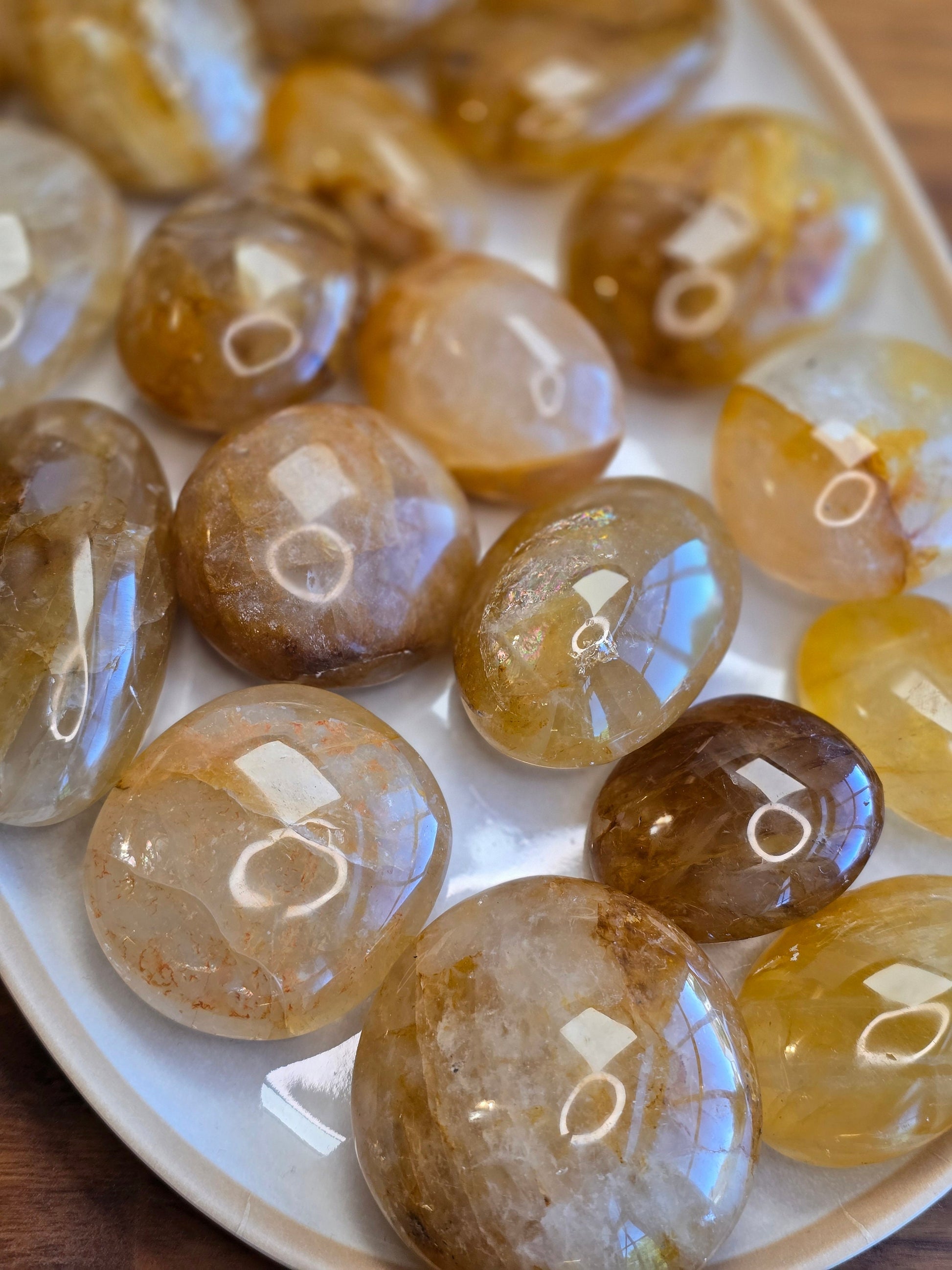 Golden Healer Palm Stone | Large | Marigold, Clear, Gold and Rainbows | Yellow Lover Pocket Crystals | ADHD Fidgets | Intuitively Chosen