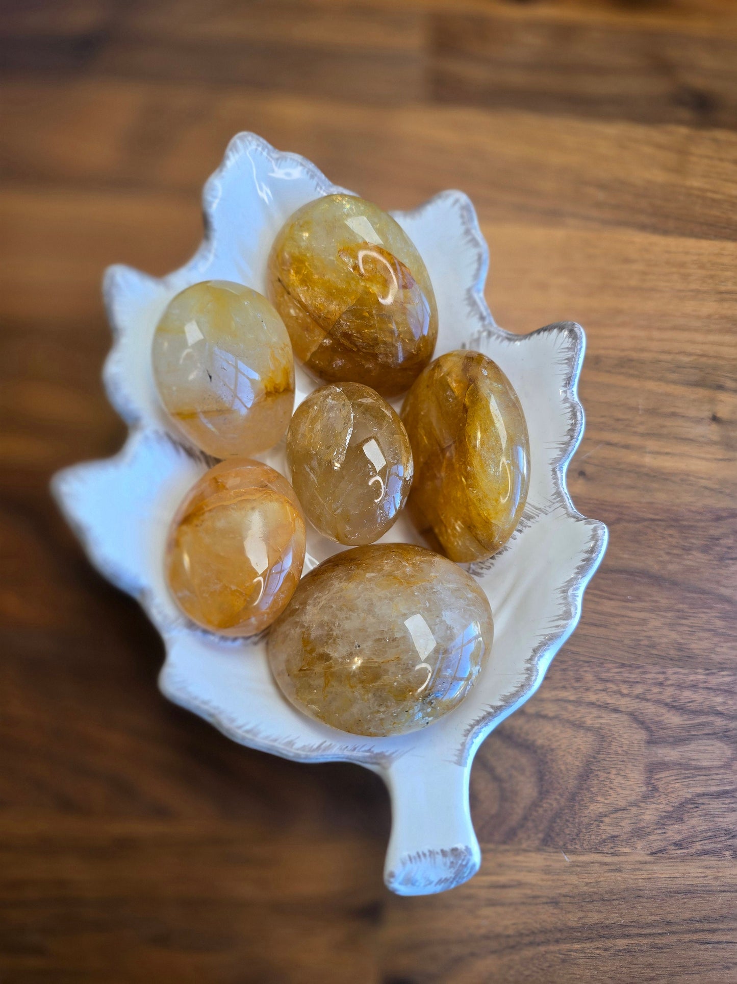 Golden Healer Palm Stone | Large | Marigold, Clear, Gold and Rainbows | Yellow Lover Pocket Crystals | ADHD Fidgets | Intuitively Chosen