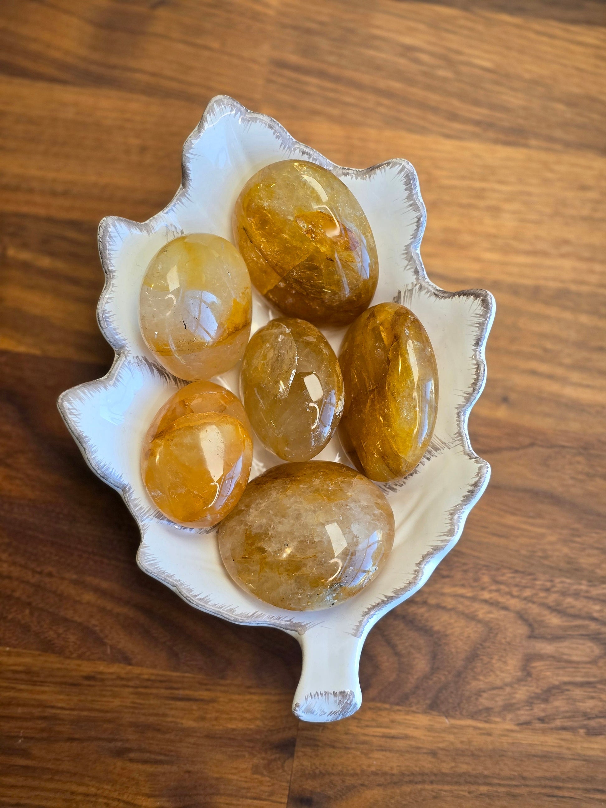 Golden Healer Palm Stone | Large | Marigold, Clear, Gold and Rainbows | Yellow Lover Pocket Crystals | ADHD Fidgets | Intuitively Chosen