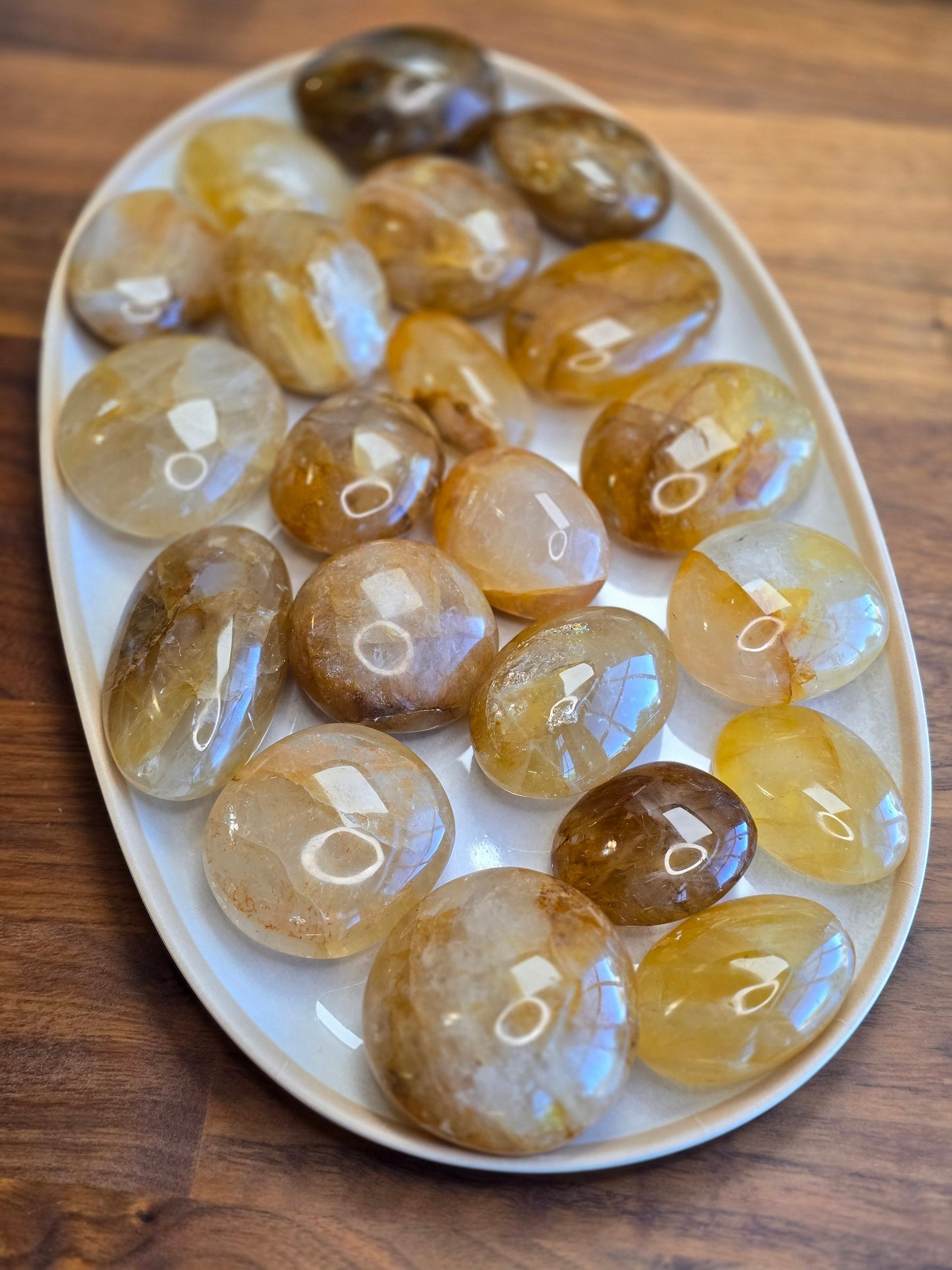 Golden Healer Palm Stone | Large | Marigold, Clear, Gold and Rainbows | Yellow Lover Pocket Crystals | ADHD Fidgets | Intuitively Chosen