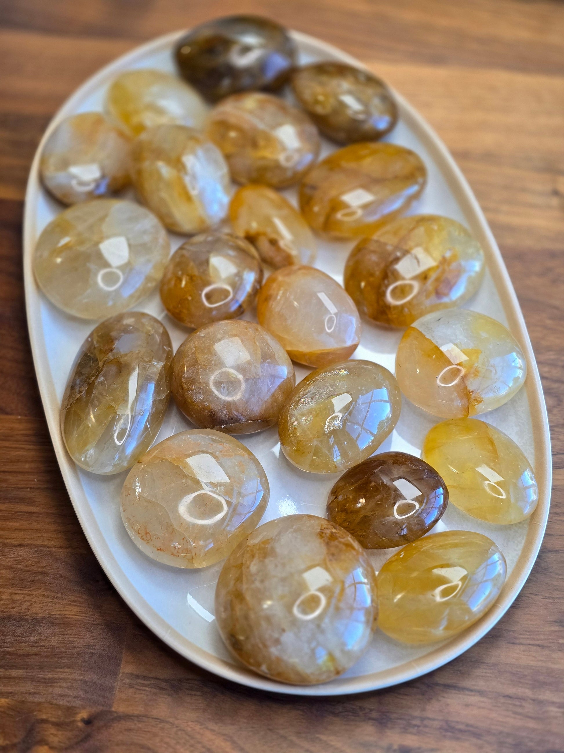 Golden Healer Palm Stone | Large | Marigold, Clear, Gold and Rainbows | Yellow Lover Pocket Crystals | ADHD Fidgets | Intuitively Chosen