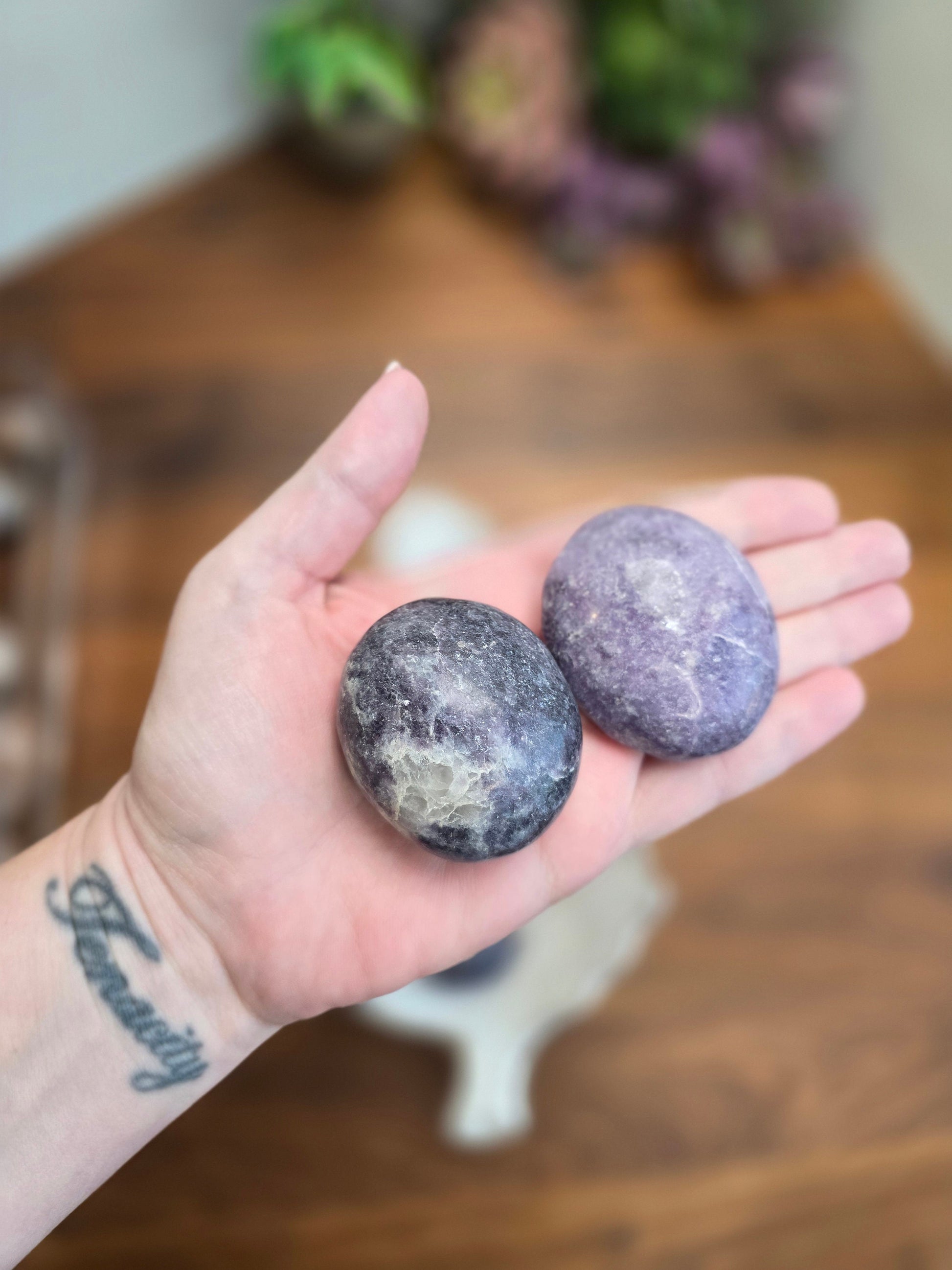 Lepidolite Palm Stone | Purple Crystal Pocket Fidget for Grounding, Calming Energy & Tactile Sleep Aid | Lilac to Grape Hues Intuitive Pick