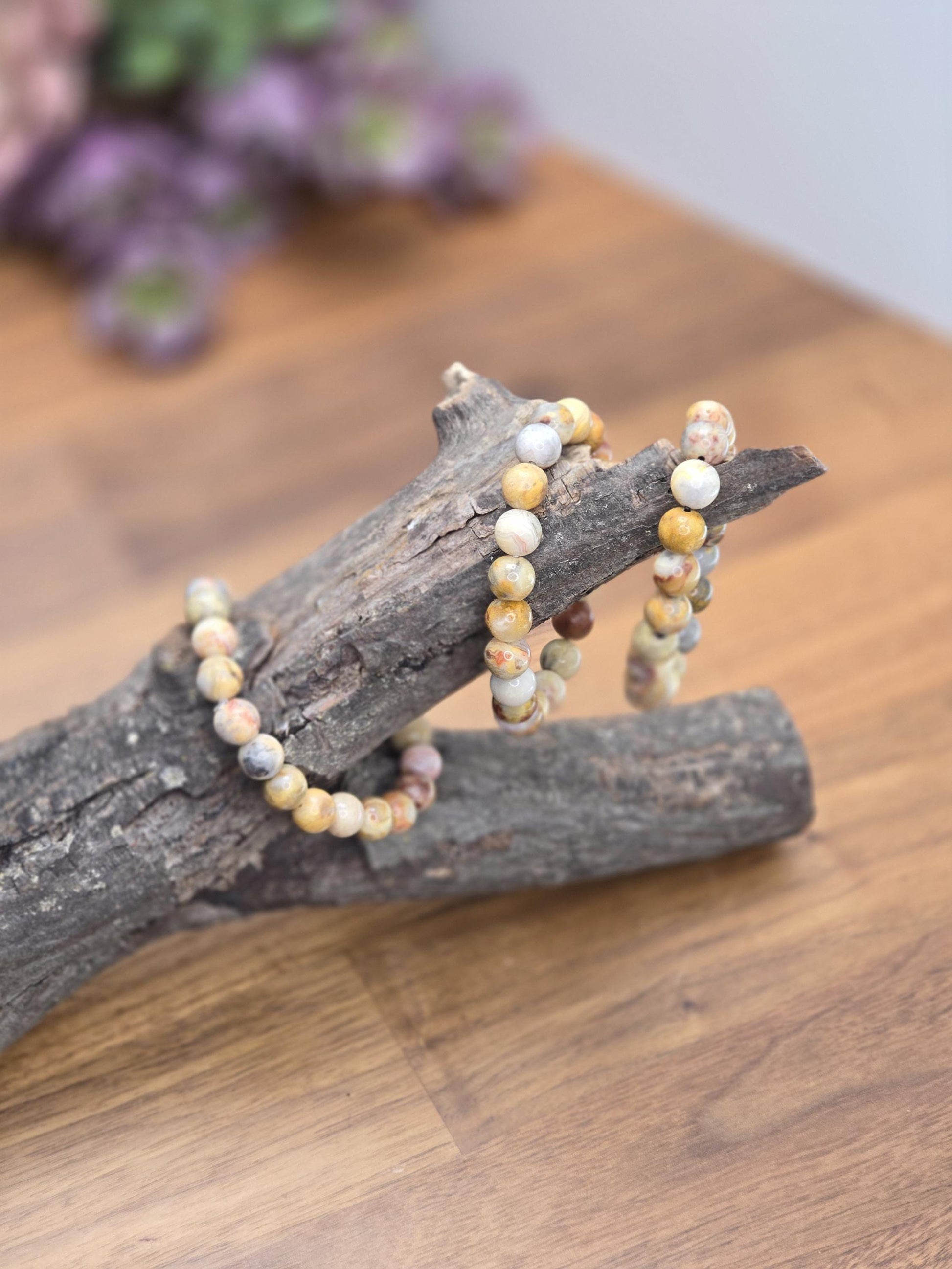 Crazy Lace Agate Bracelet | Mexican Lace | Stretchy with 8MM Beads | Intuitively Chosen