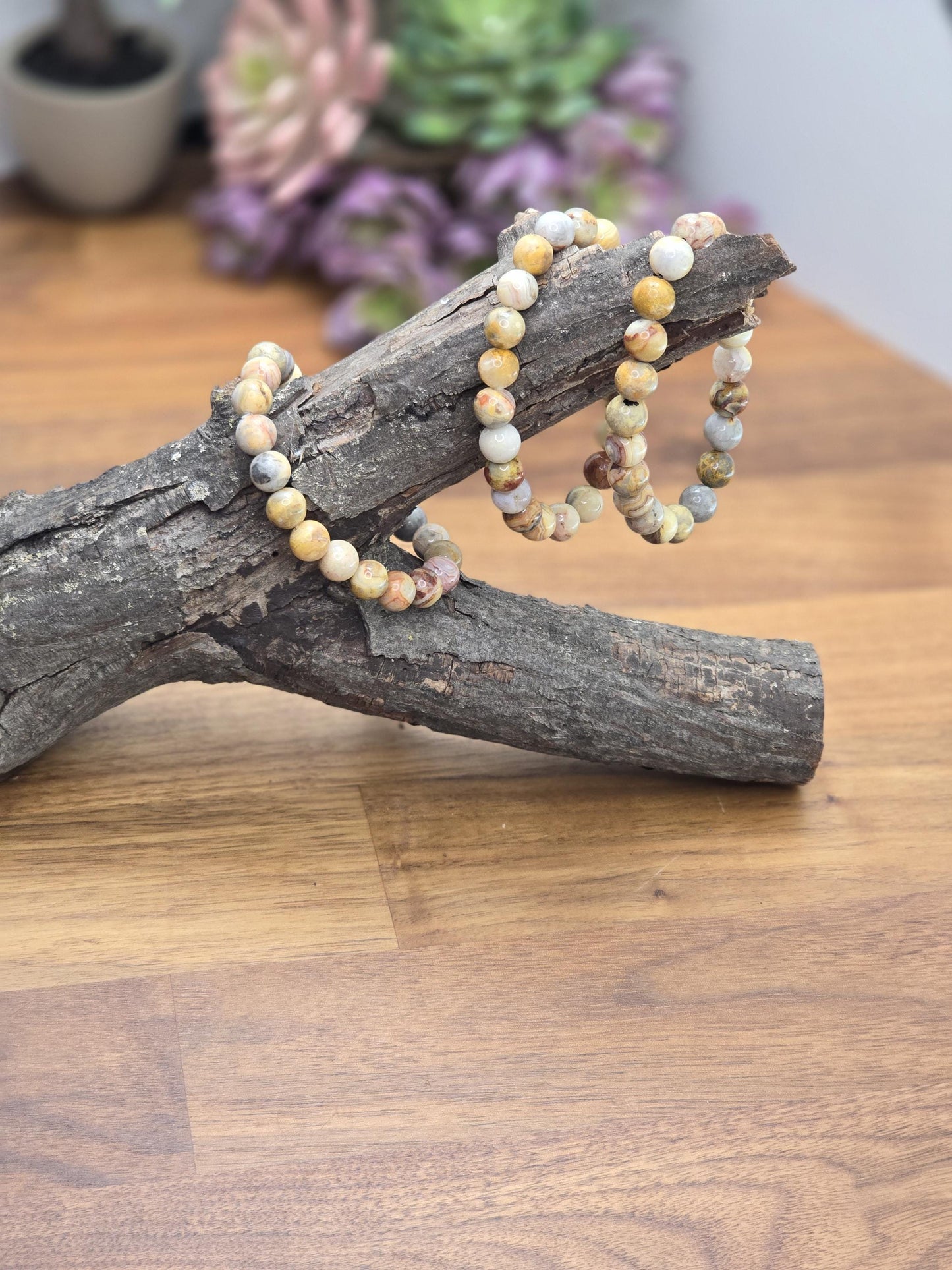 Crazy Lace Agate Bracelet | Mexican Lace | Stretchy with 8MM Beads | Intuitively Chosen