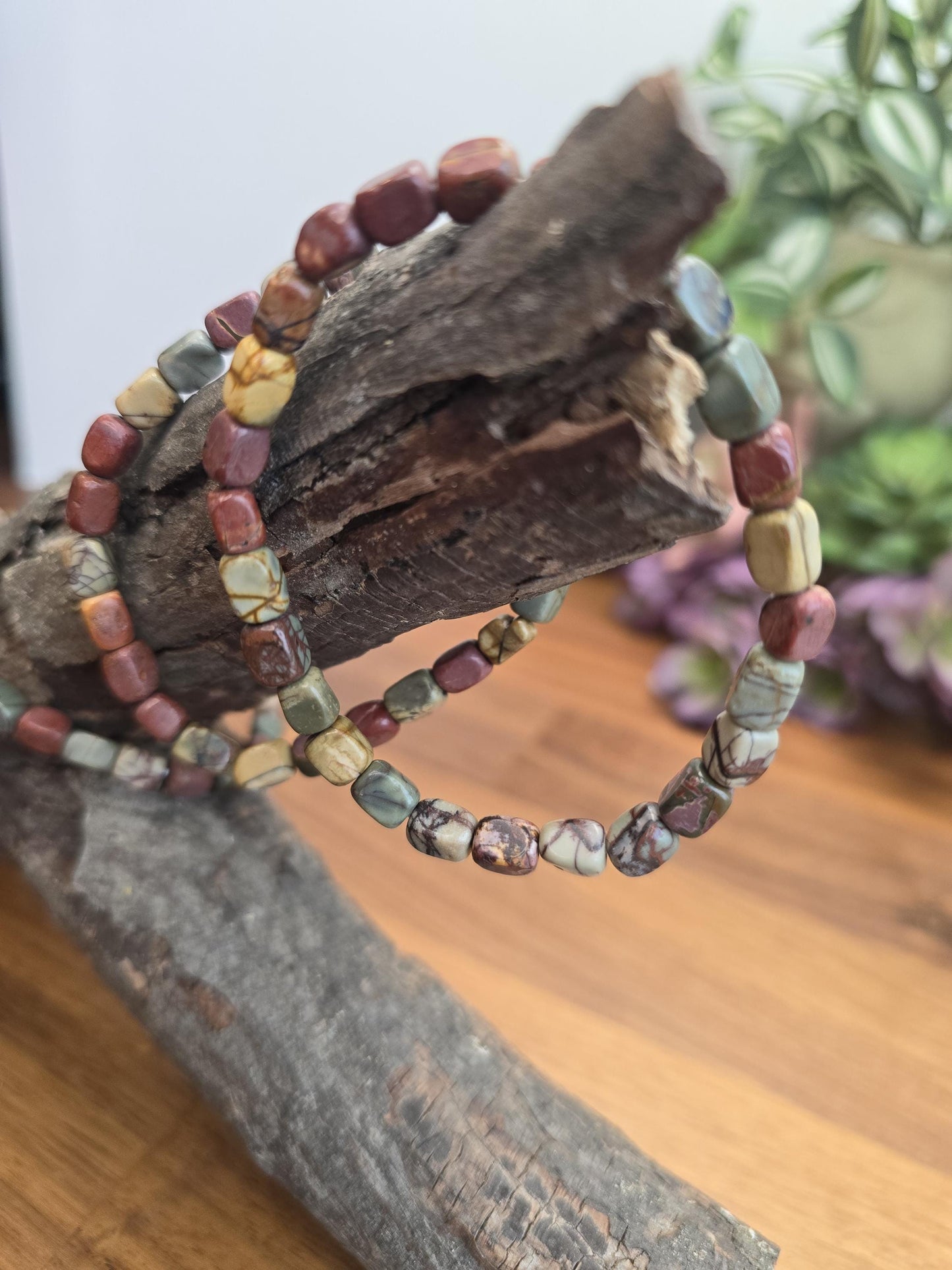 Red Picasso Jasper | 5-8MM Crystal Nugget Bracelet | Fall Leaf Colors Green, Red, Yellow | Autumn Harvet Crystal Confetti Add On | Intuitive