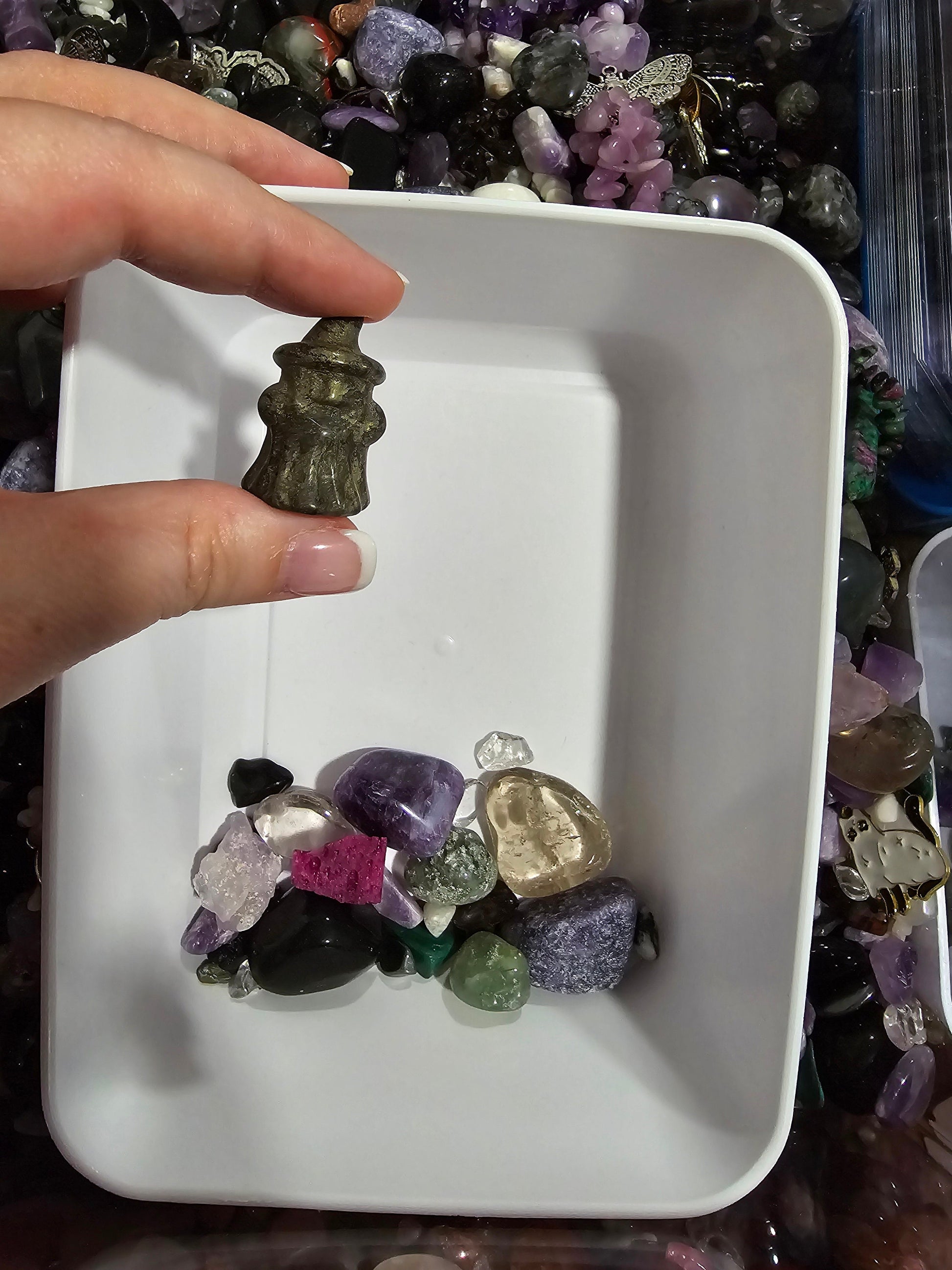 Spooky Witchy Crystal Confetti Scoops! Black & Purple Mystery Mix with Bracelets, ghosts, skulls and moon carvings | Fun pops of Pink, Green