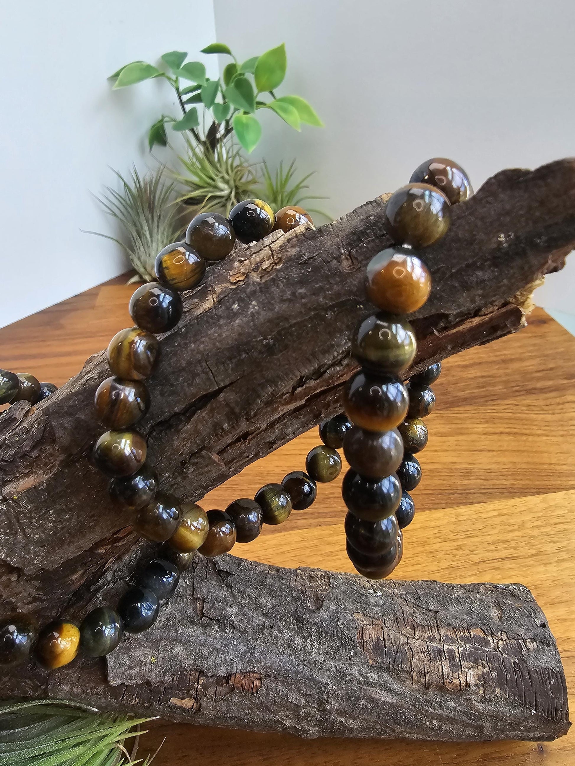 Blue & Yellow Tiger Eye | 8MM Crystal Bracelet | Mixed Tigerseye Beads | Gifts for Men or Teens | Intuitively Chosen