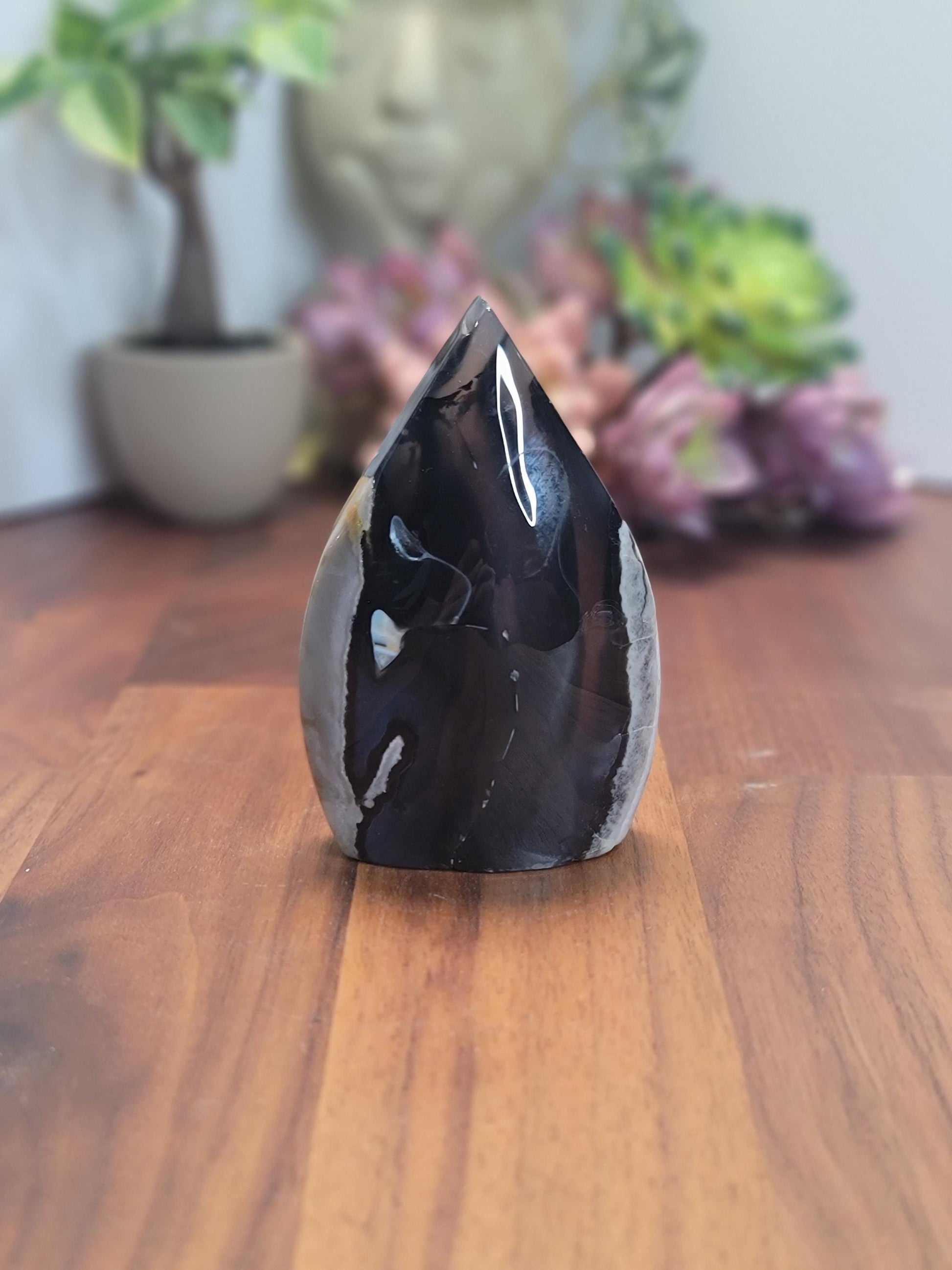 Volcano Agate Teardrop | Aliah | Black Crystal Flame | Green UV Reaction | Cool Freeform Volcanic Rock | 3.5" | Geology | One of a Kind