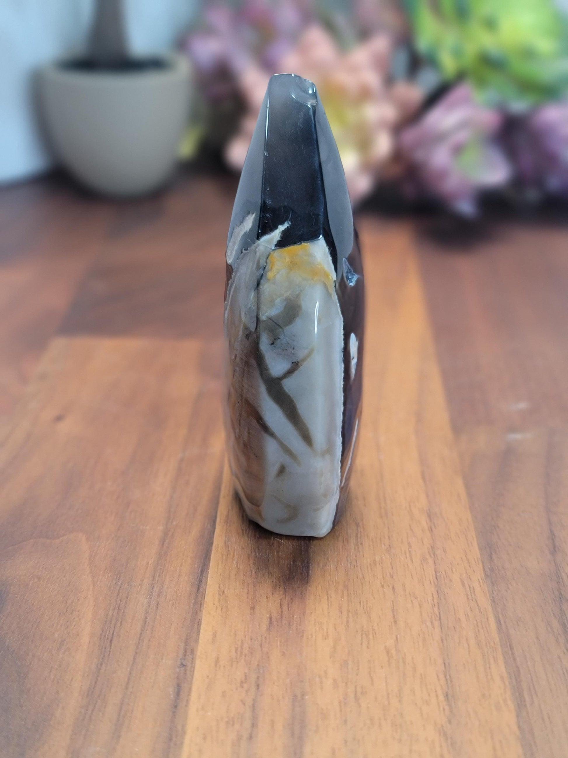 Volcano Agate Teardrop | Aliah | Black Crystal Flame | Green UV Reaction | Cool Freeform Volcanic Rock | 3.5" | Geology | One of a Kind