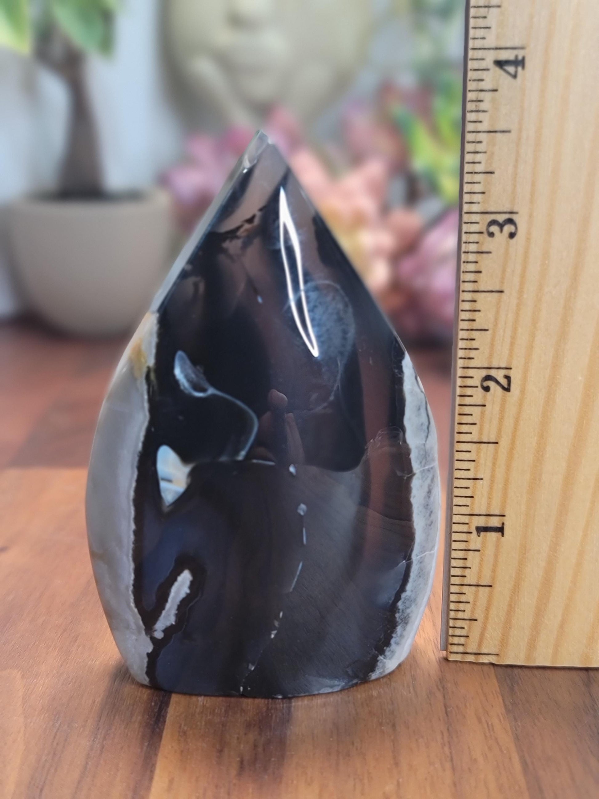 Volcano Agate Teardrop | Aliah | Black Crystal Flame | Green UV Reaction | Cool Freeform Volcanic Rock | 3.5" | Geology | One of a Kind