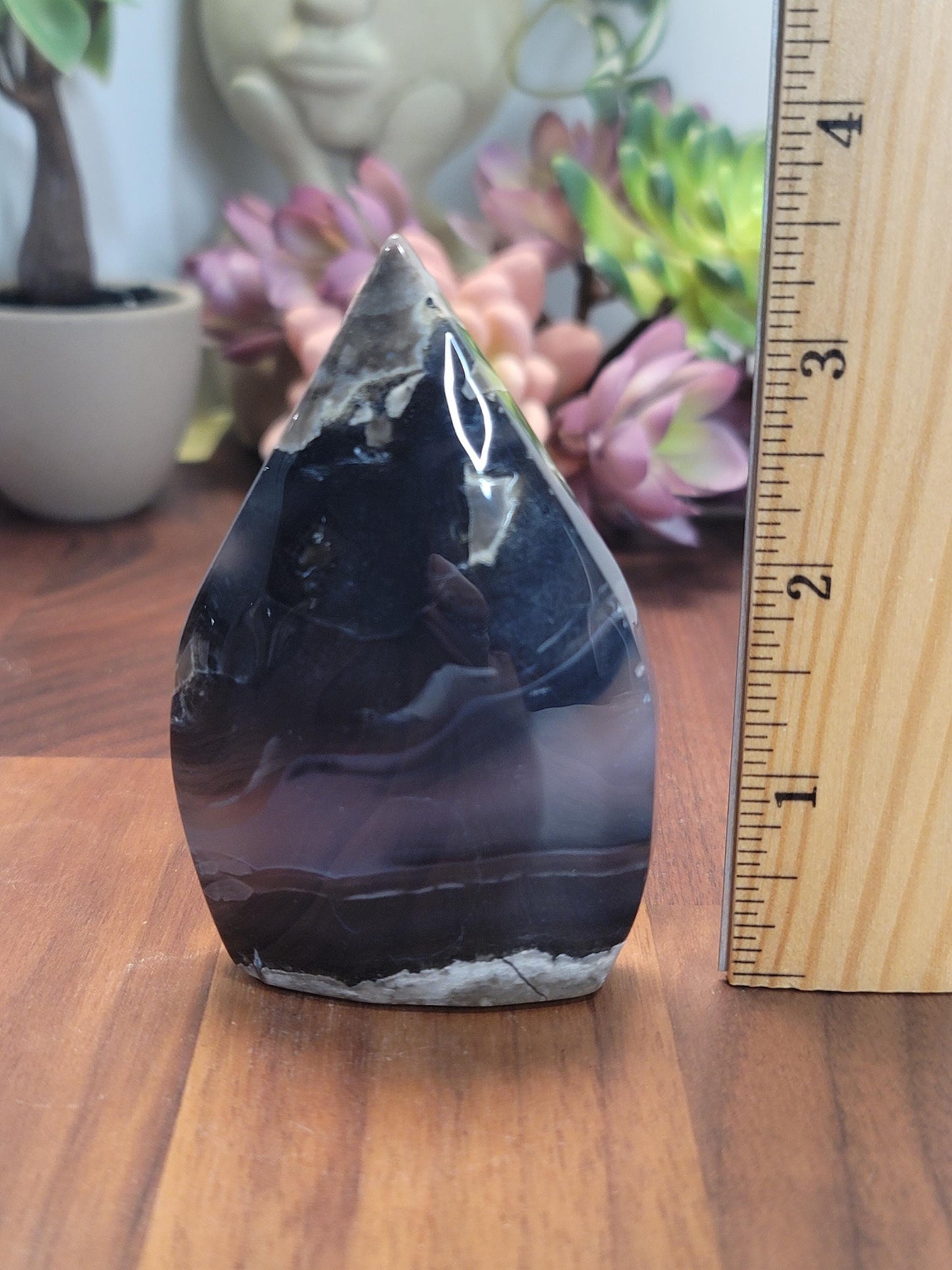 Volcano Agate Teardrop | Druselda | Black Crystal Flame | Green UV Reaction | Cool Freeform Volcanic Rock | 3.5" | Geology Rocks | Brand New