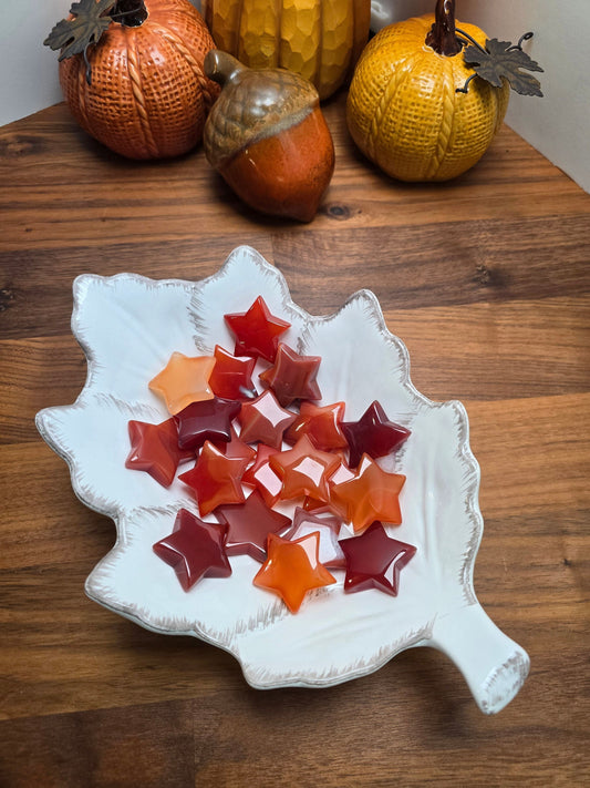 Carnelian Crystal Stars. These gorgeous High Quality Stars were included in the 2024 Autumn Harvest Crystal Confetti but can be purchased separately too. Amazing red, orange, and yellow agate crystals for patriots or fall lovers alike.