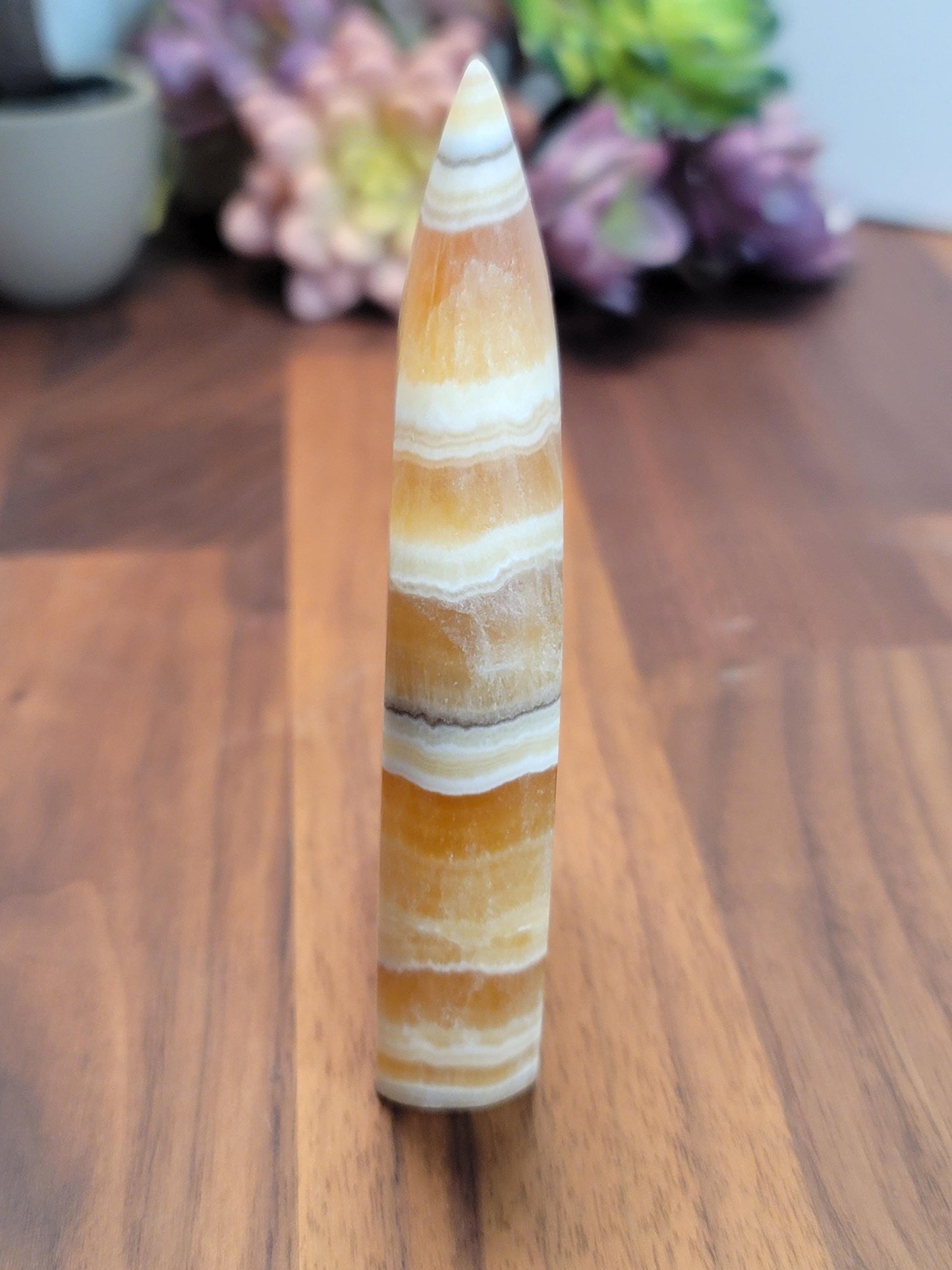 Candy Corn Crystal | Nova Evolution | Orange Calcite Freeform | White Flame | 4.25' | Yellow Banded Tower | Unique Autumn Find | Fall Decor