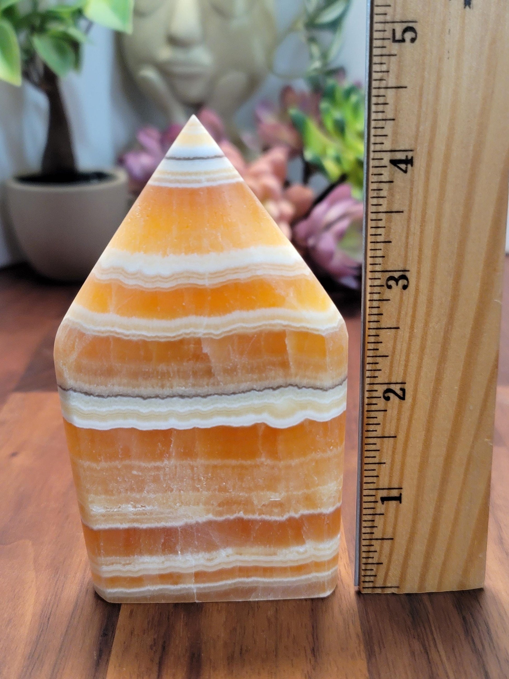Candy Corn Crystal | Nova Evolution | Orange Calcite Freeform | White Flame | 4.25' | Yellow Banded Tower | Unique Autumn Find | Fall Decor