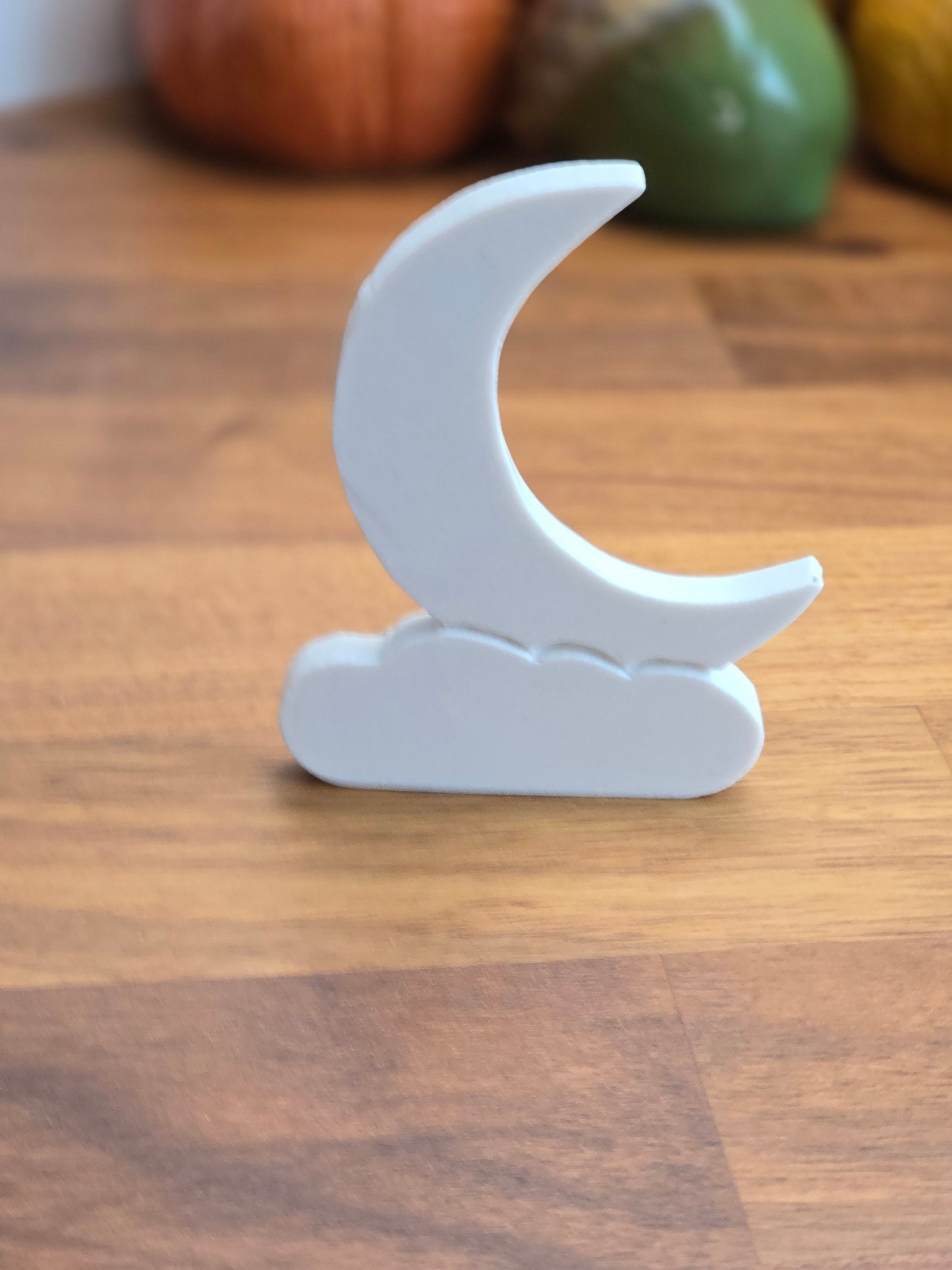 White Moon and Clouds Carving: Sparkling Luster Finish, 4" Figurine