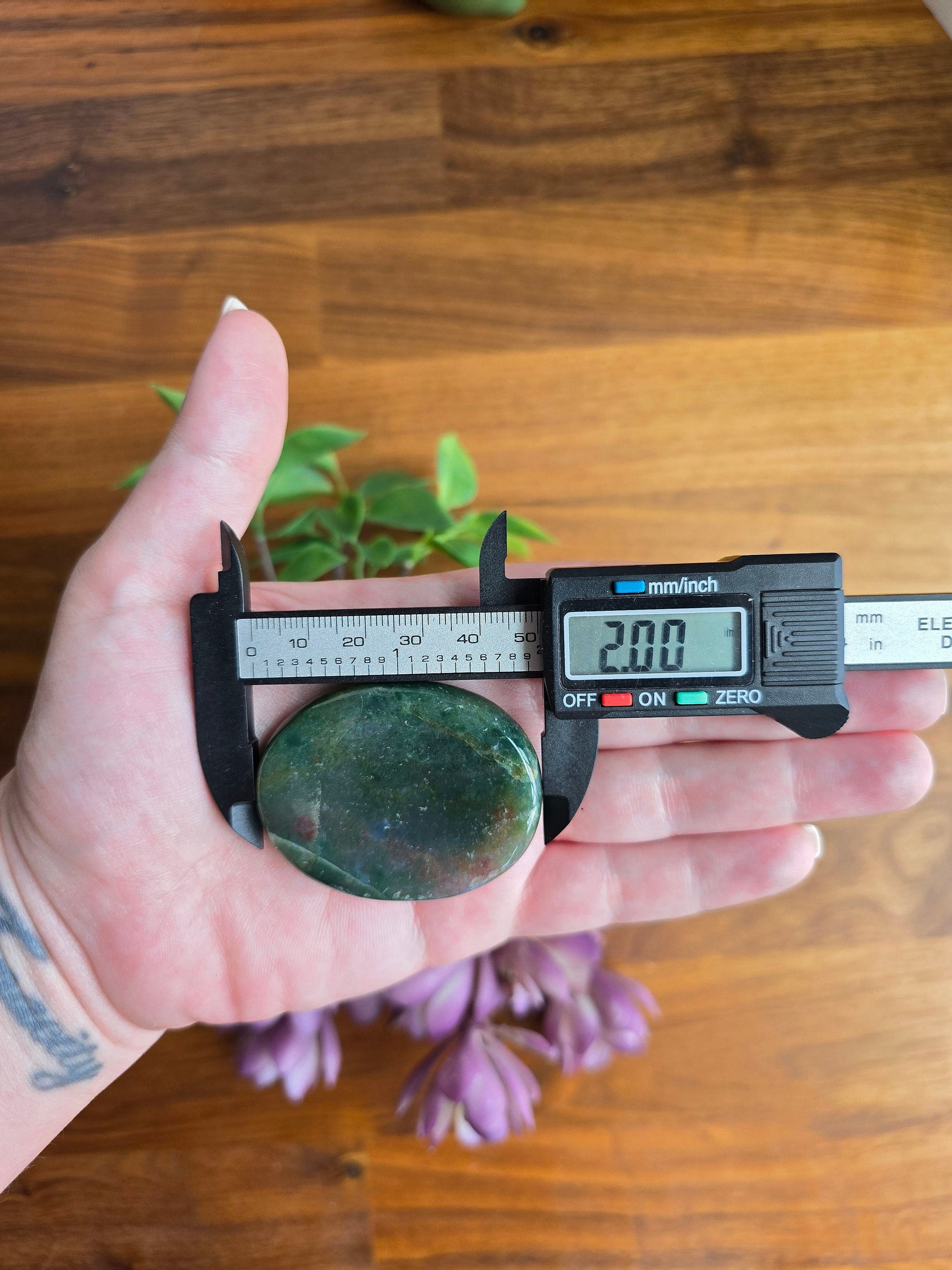 Chunky Green Moss Agate Worry Stone: Pocket Fidget Crystal (50 MM)