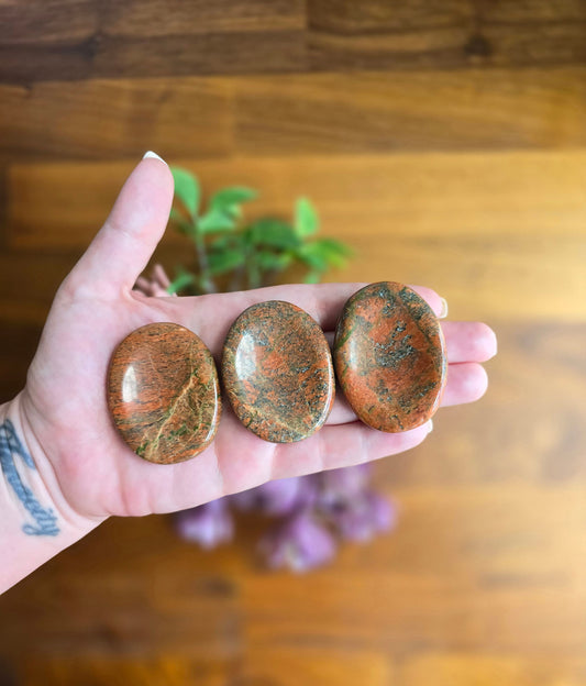 Chunky Unakite Worry Stone: Pink and Green Fidget Pocket Crystal