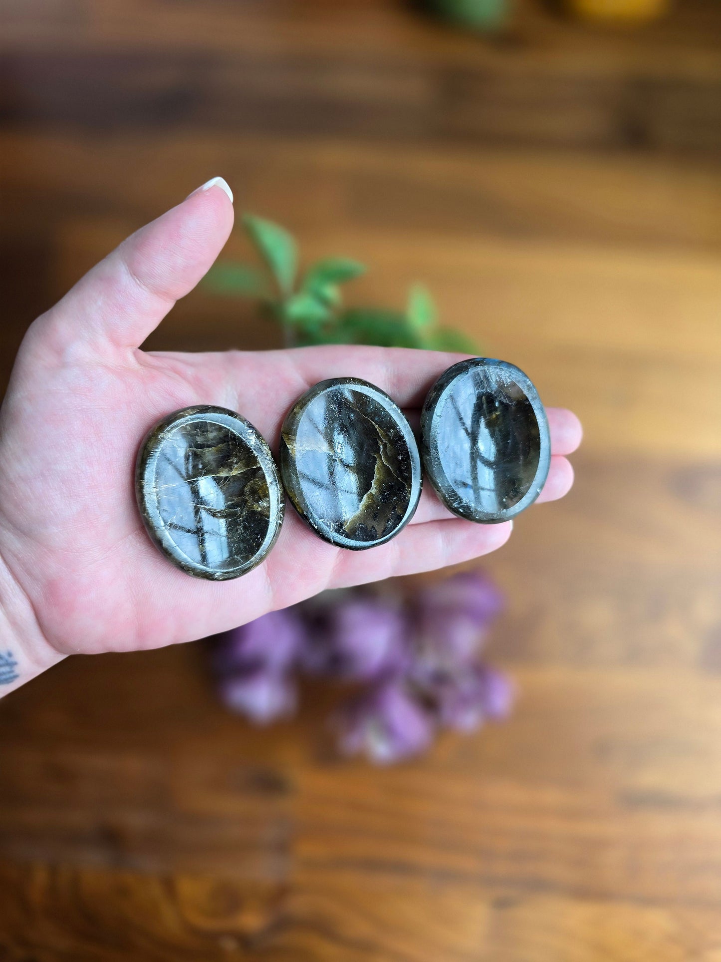 Green Labradorite Worry Stone: Pocket Fidget Crystal (Approx 2")