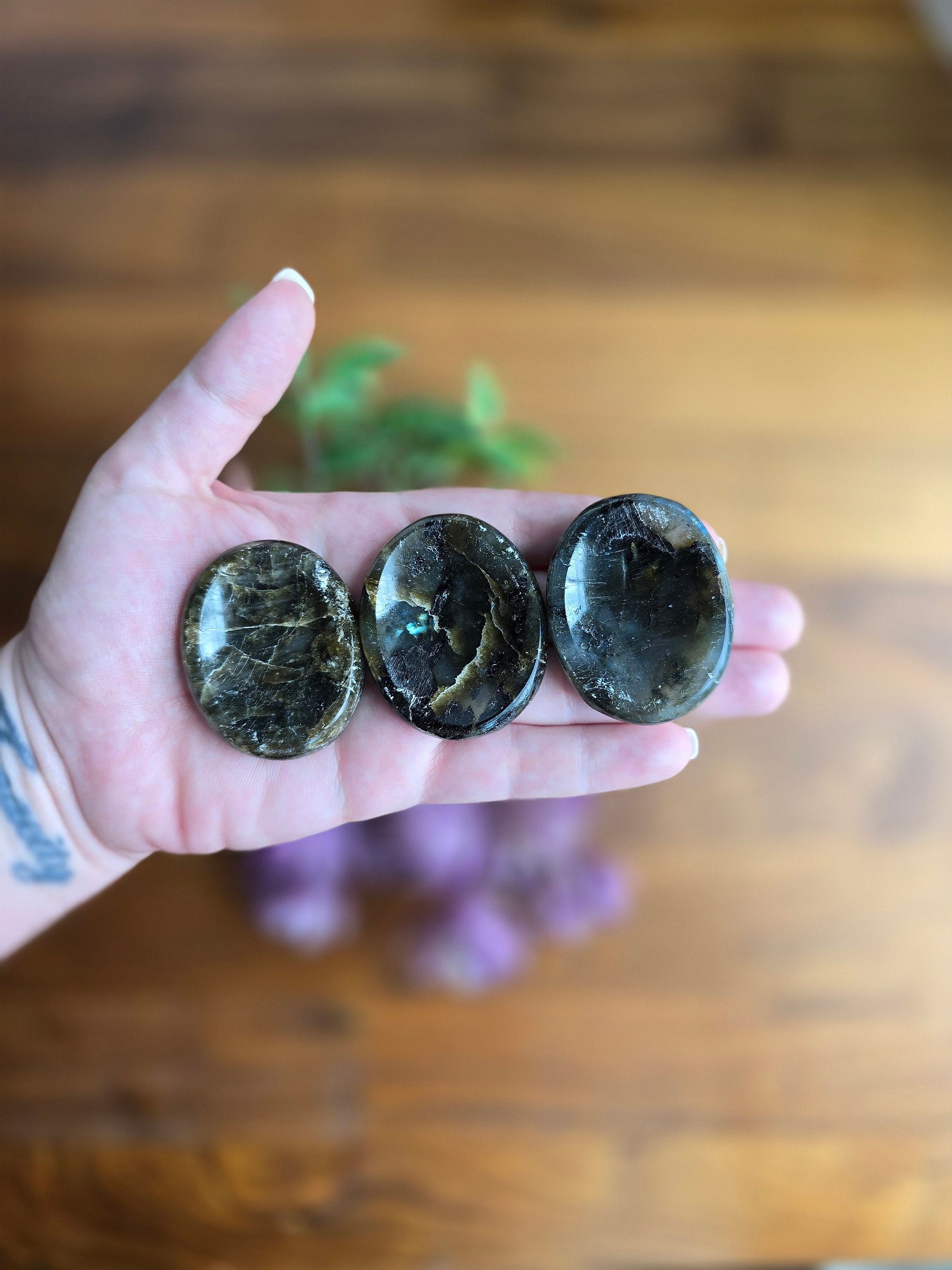 Green Labradorite Worry Stone: Pocket Fidget Crystal (Approx 2")