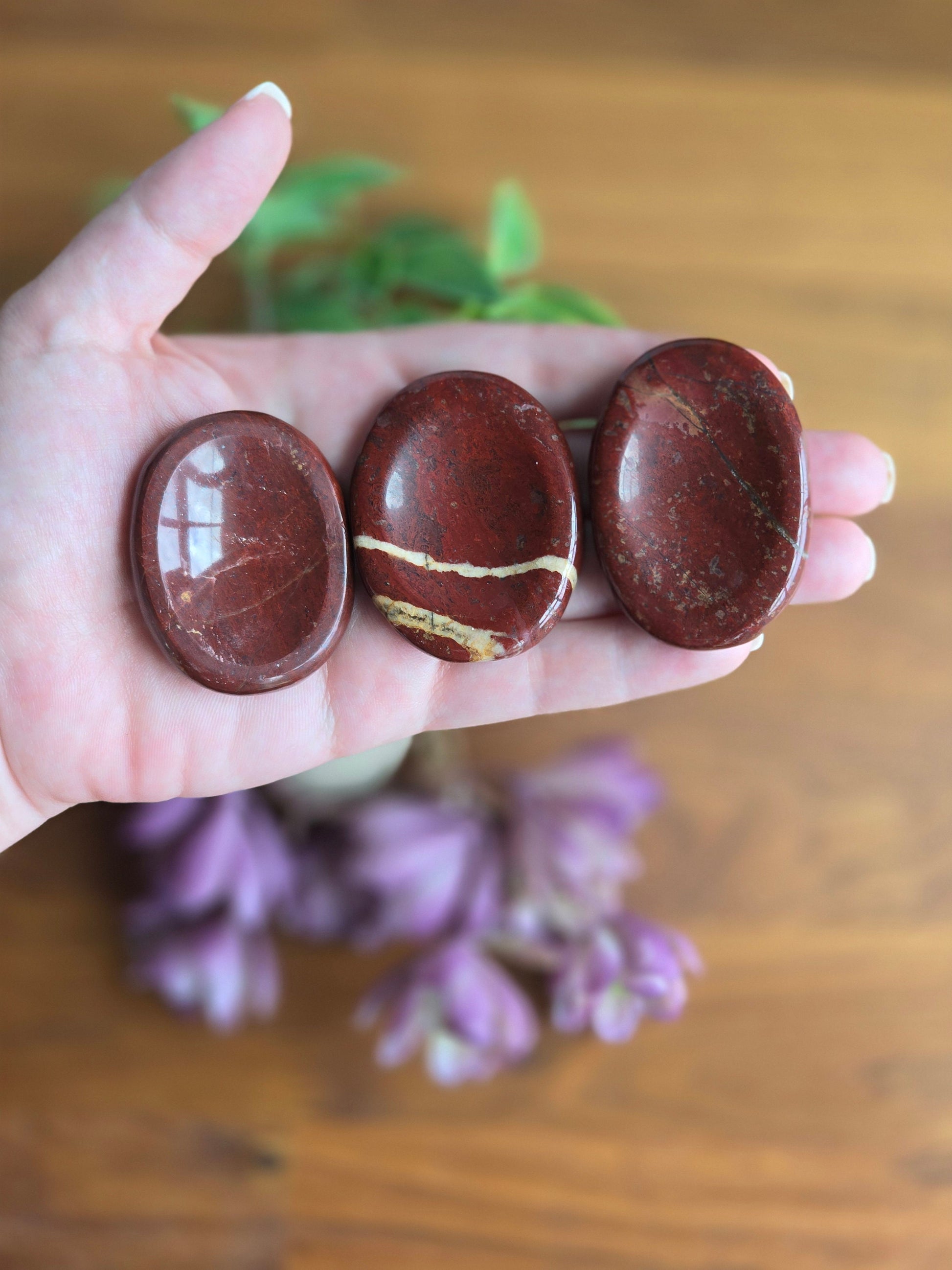 Red Jasper Worry Stone: Brecciated Crystal Fidget (1.9")