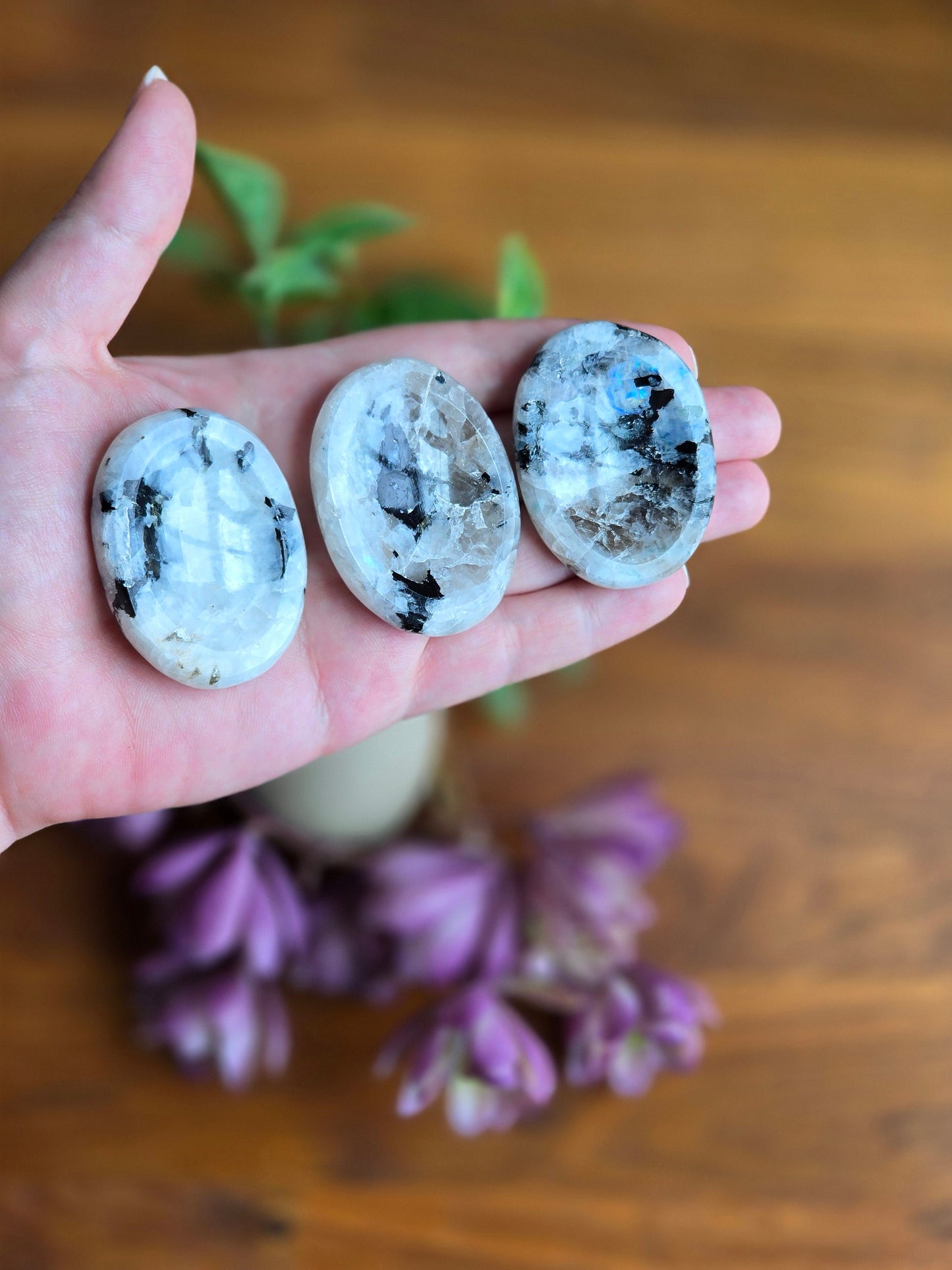 Chunky Moonstone Worry Stone: Blue Flash Fidget Crystal