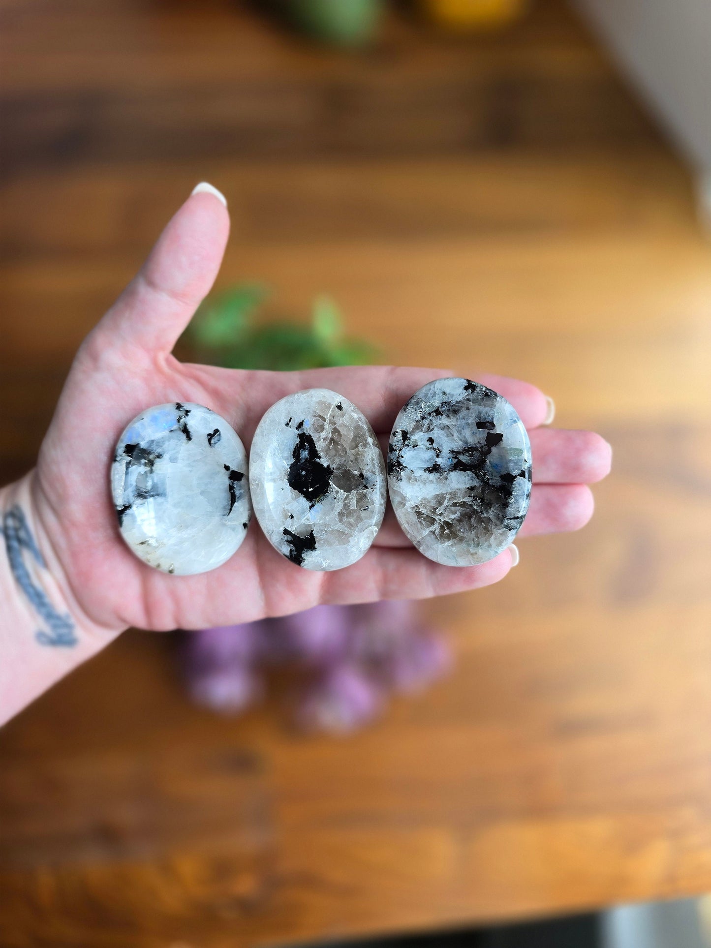 Chunky Moonstone Worry Stone: Blue Flash Fidget Crystal
