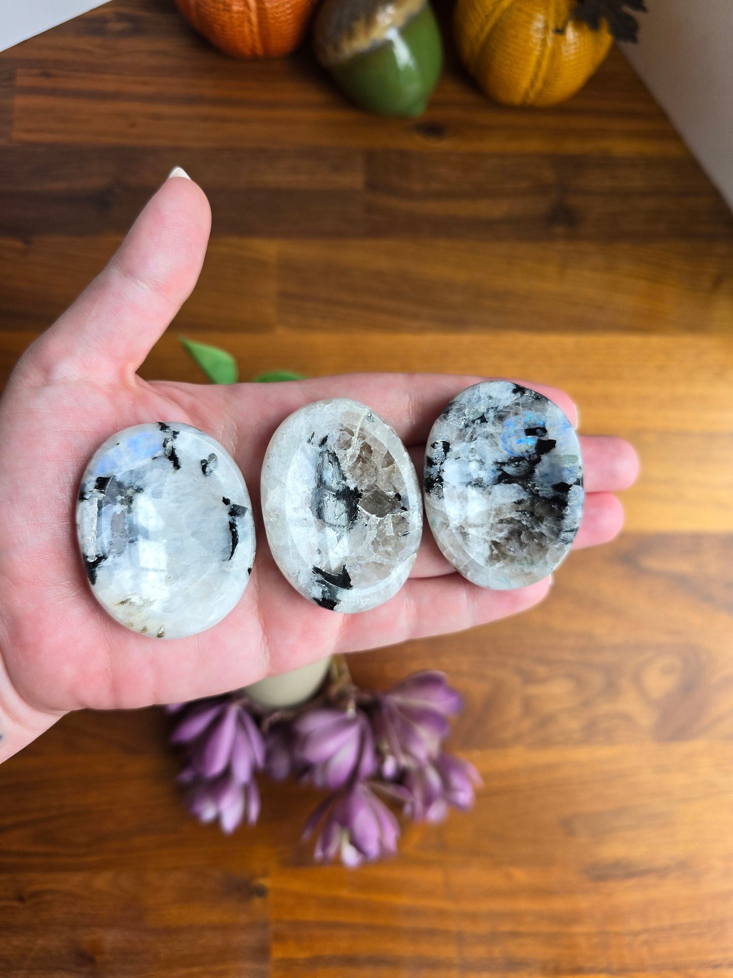 Chunky Moonstone Worry Stone: Blue Flash Fidget Crystal
