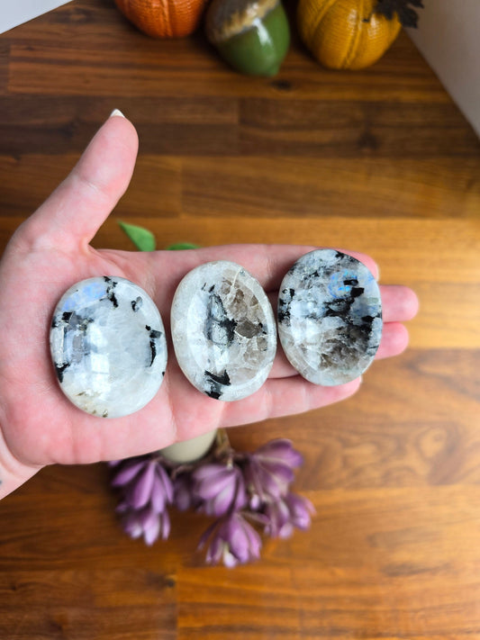 Chunky Moonstone Worry Stone: Blue Flash Fidget Crystal