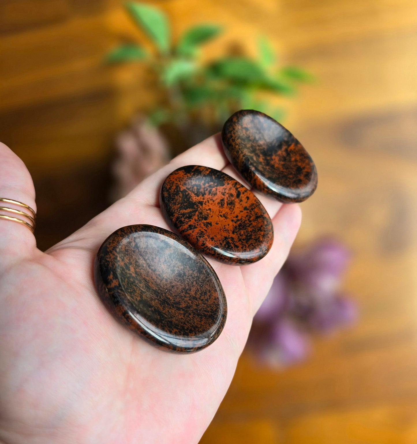Mahogany Obsidian Worry Stone: Red Black Pocket Crystal, ADHD Fidget (49 MM)