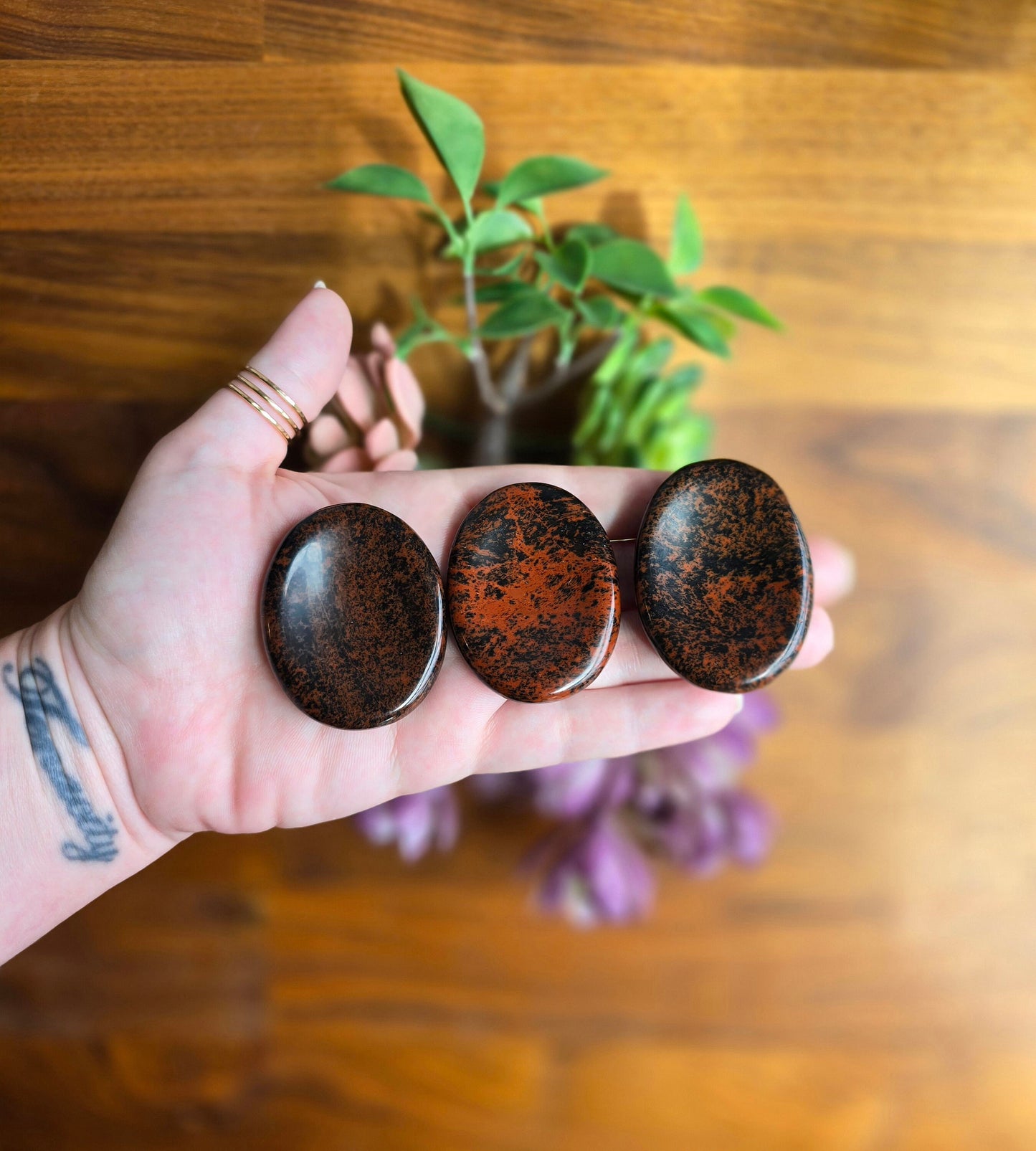 Mahogany Obsidian Worry Stone: Red Black Pocket Crystal, ADHD Fidget (49 MM)