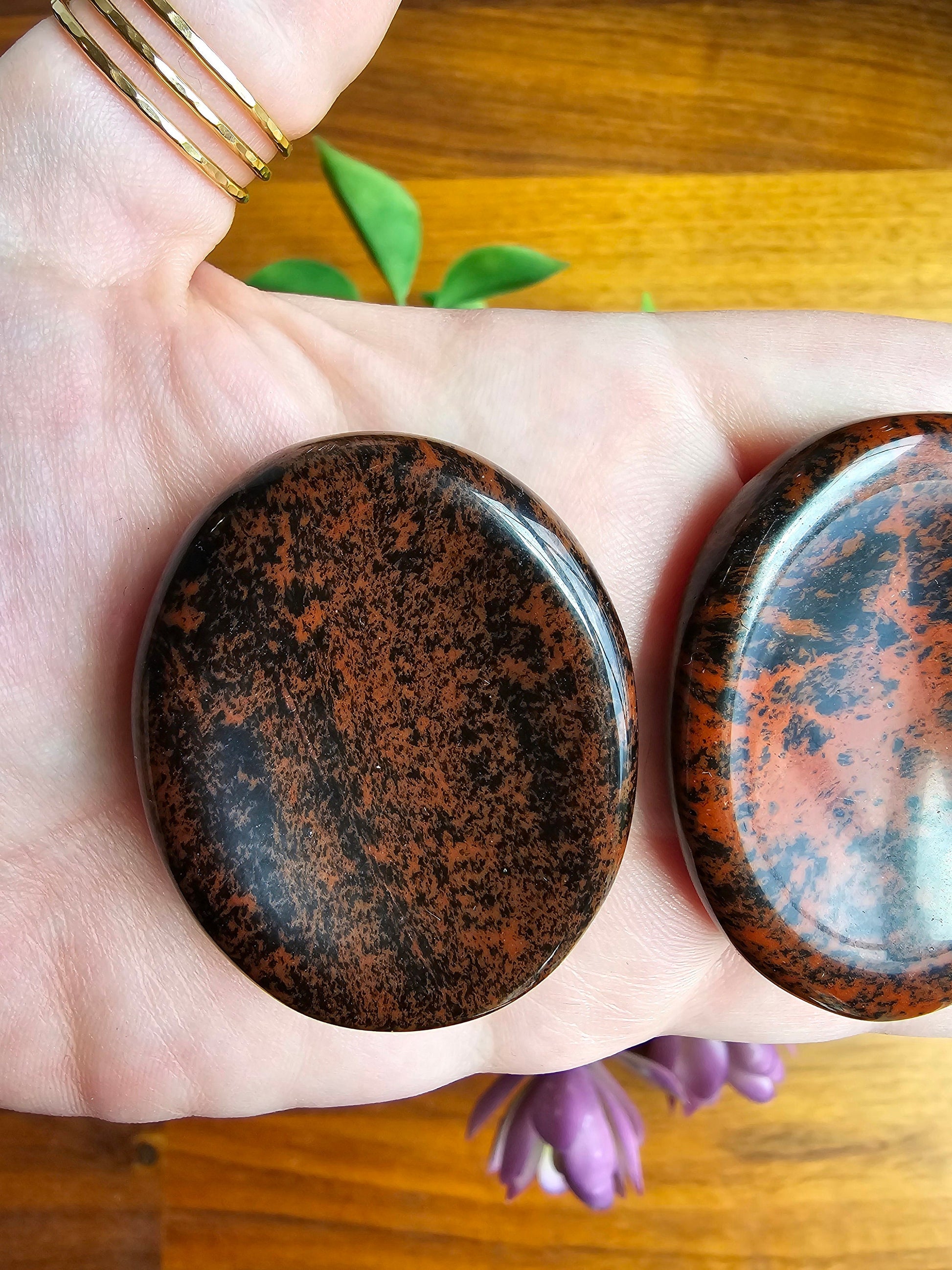 Mahogany Obsidian Worry Stone: Red Black Pocket Crystal, ADHD Fidget (49 MM)