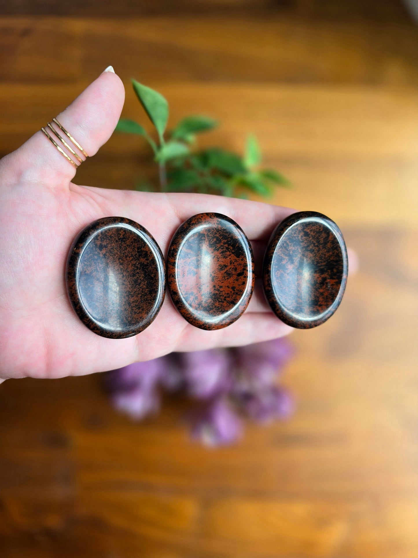 Mahogany Obsidian Worry Stone: Red Black Pocket Crystal, ADHD Fidget (49 MM)